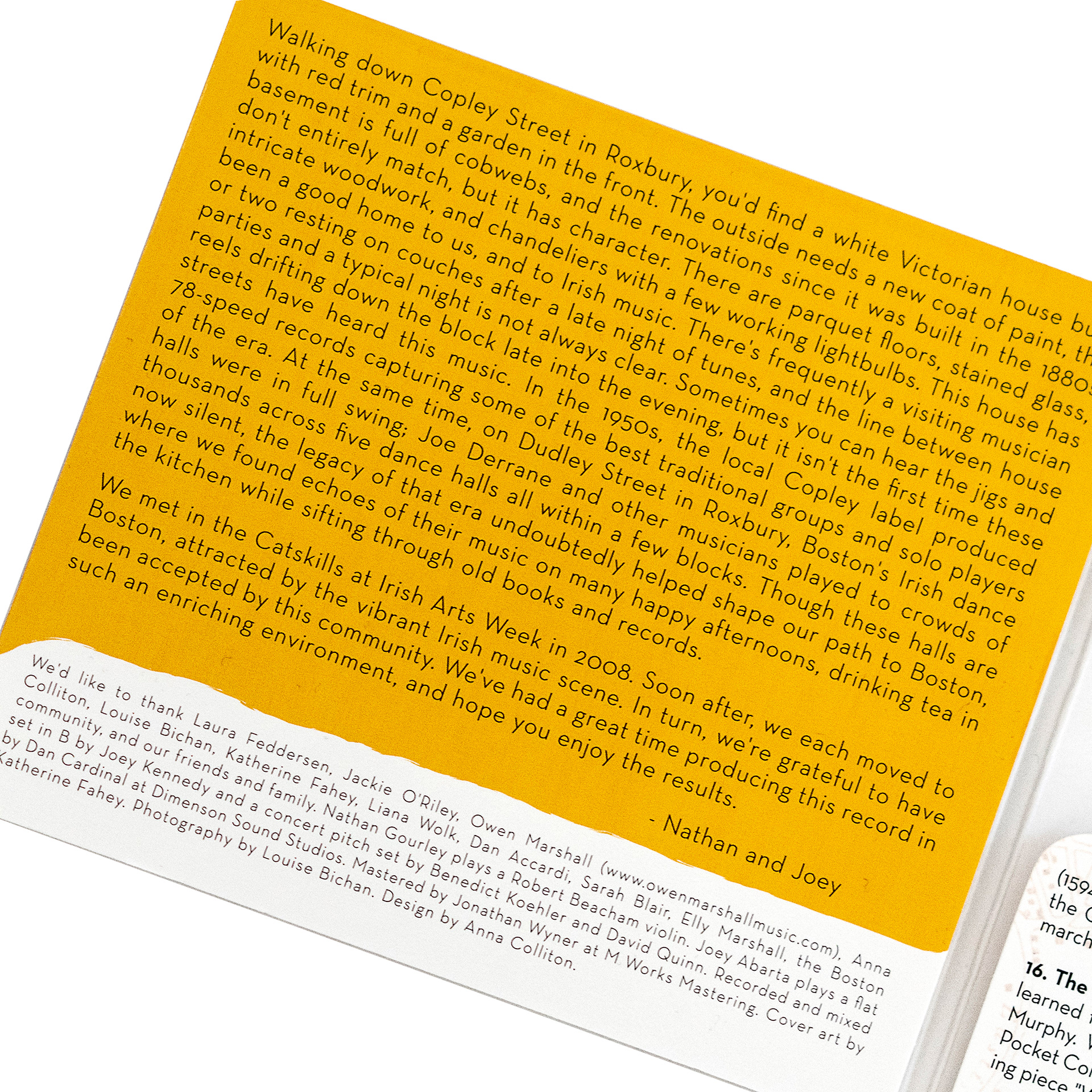 Nathan Gourley and Joey Abarta's "Copley Street." Joey and Nathan commissioned an original paper cut of their house on Copley Street, which we scanned and colored for the cover of this album, giving it a homemade feel. I used an antique map of their neighborhood in Boston as a background image for the liner notes inside.
