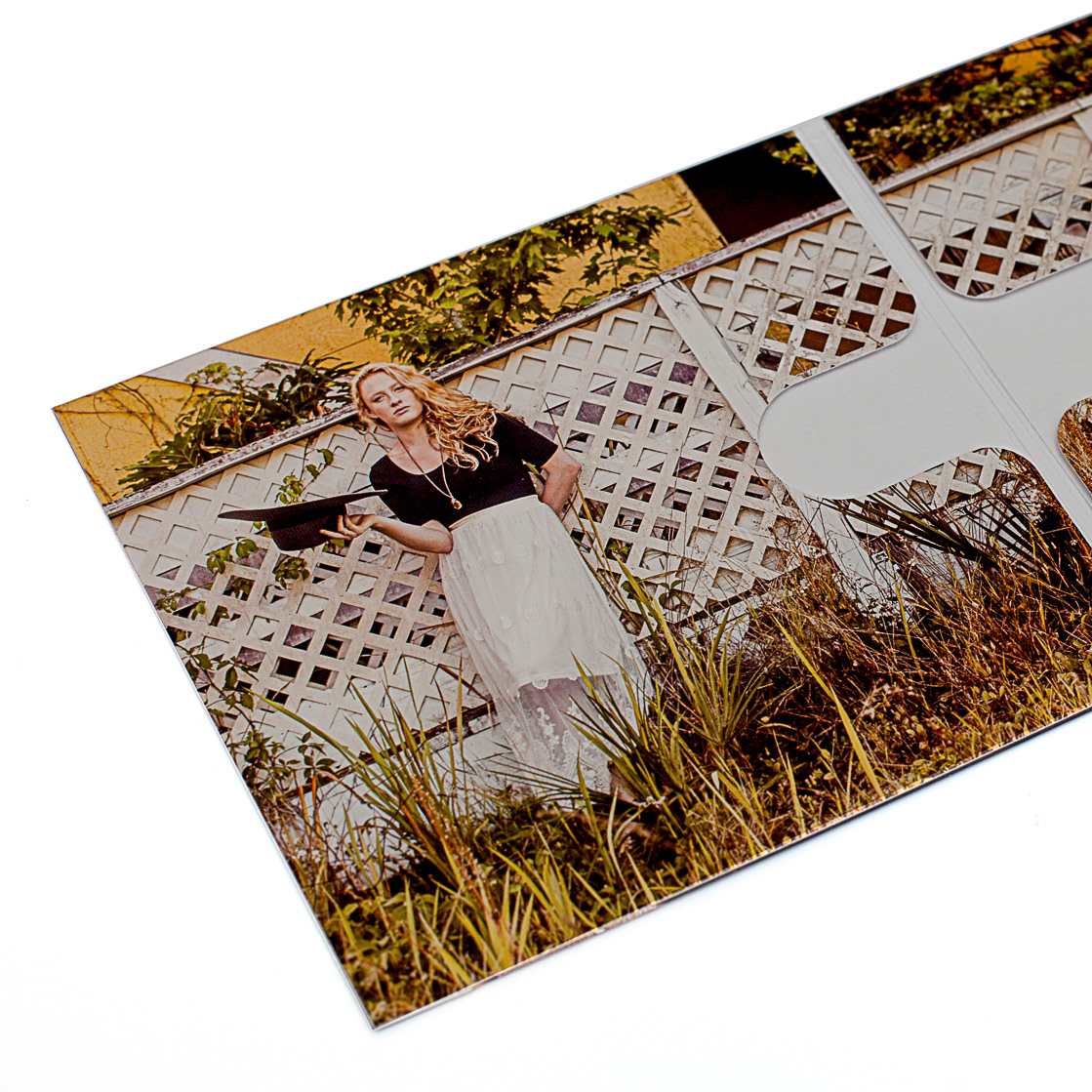 Shannon Quinn's "If All the Young Ladies." Shannon and I had a brilliant time shooting at a shuttered vacation resort, which offered a wonderfully colorful and overgrown setting for her photographs. The pattern in the lyric book is taken from some vintage wallpaper I photographed at a historic home in Ohio several years earlier.