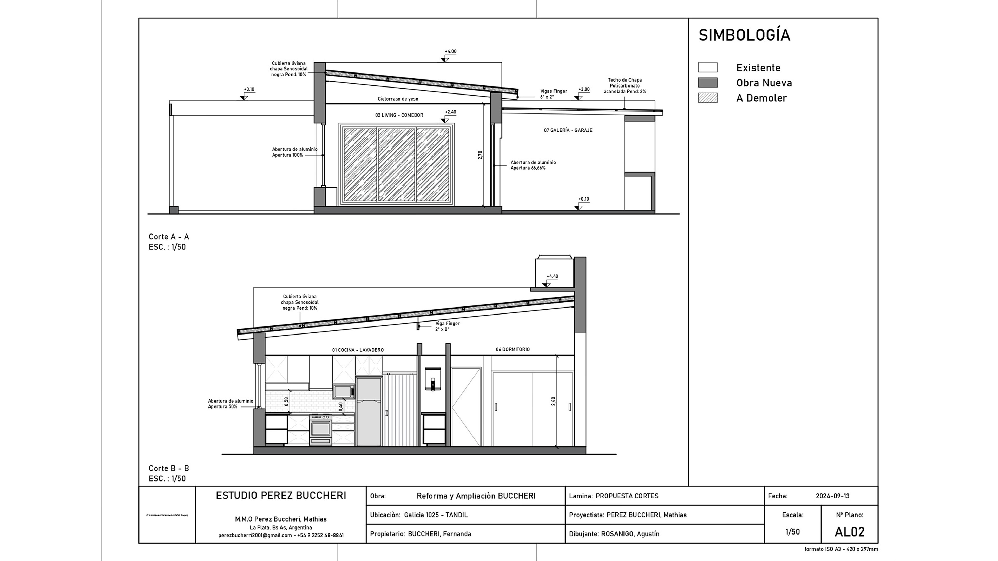 Proyecto Vivienda Tandil - Cortes Londitudinales