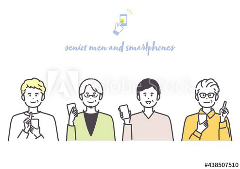 スマートフォンを使うシニア男性のアイコンイラスト素材