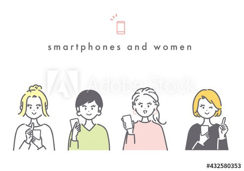 スマートフォンを使う女性のイラスト素材