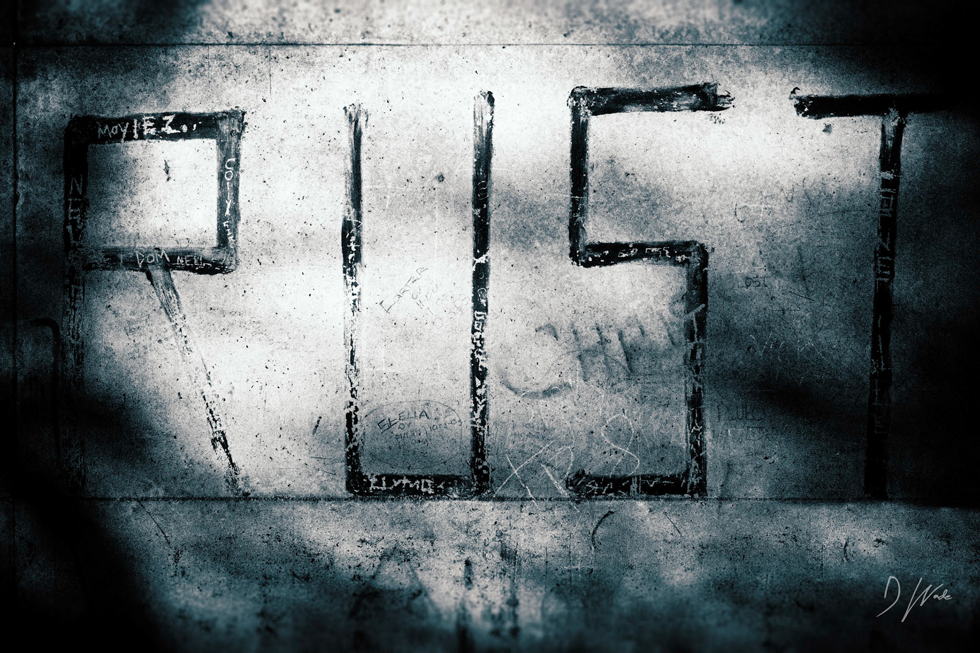 I not condoning graffiti, but sometimes it makes an interesting photo opportunity. This can be found under the A19 on the Haswell to Hart Walkway, not far from Castle Eden. This image has been converted to Black & White, contrast boosted and additional grain added.