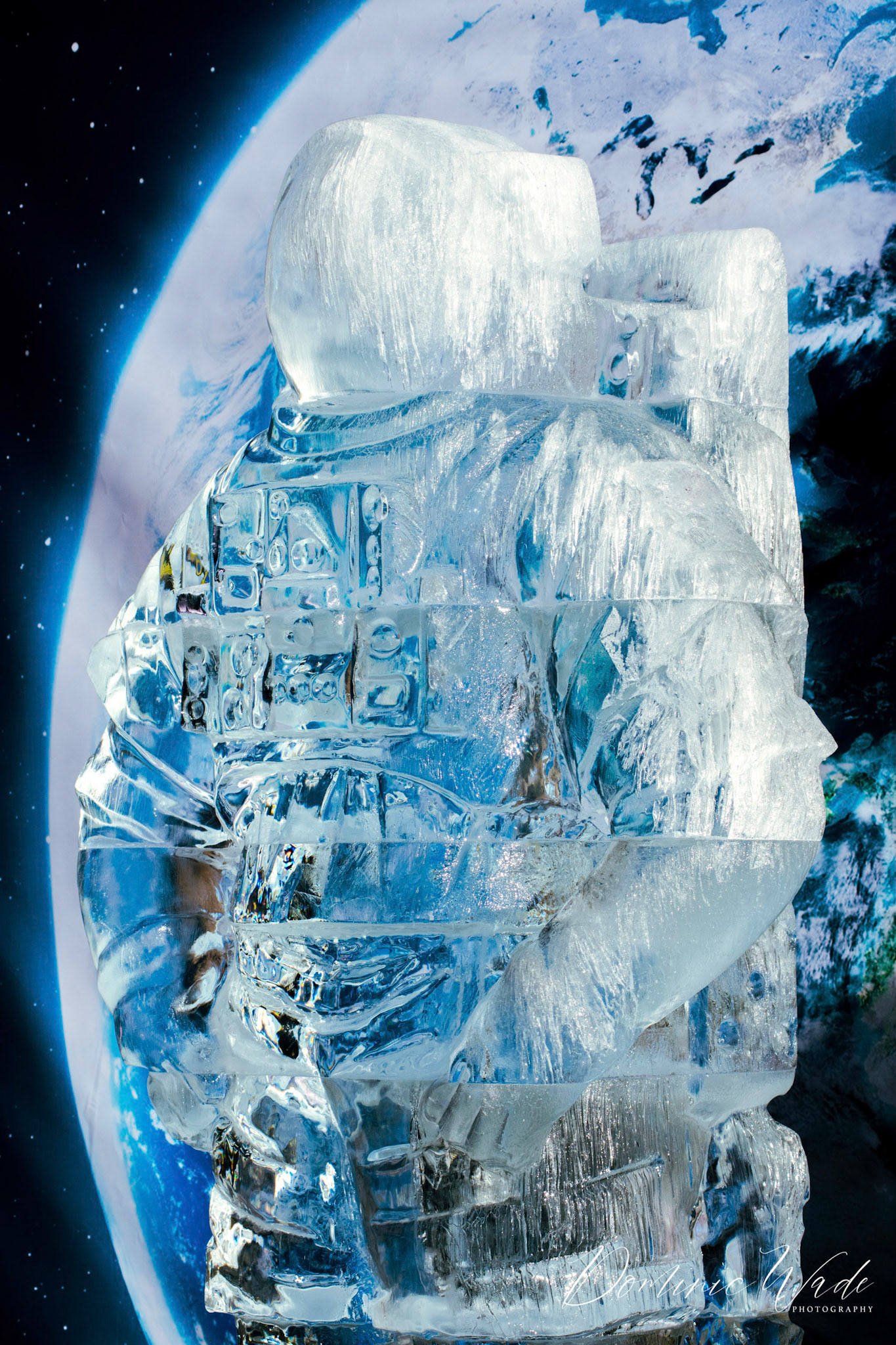 This ice sculpture is photographed at the Fire and Ice Festival.