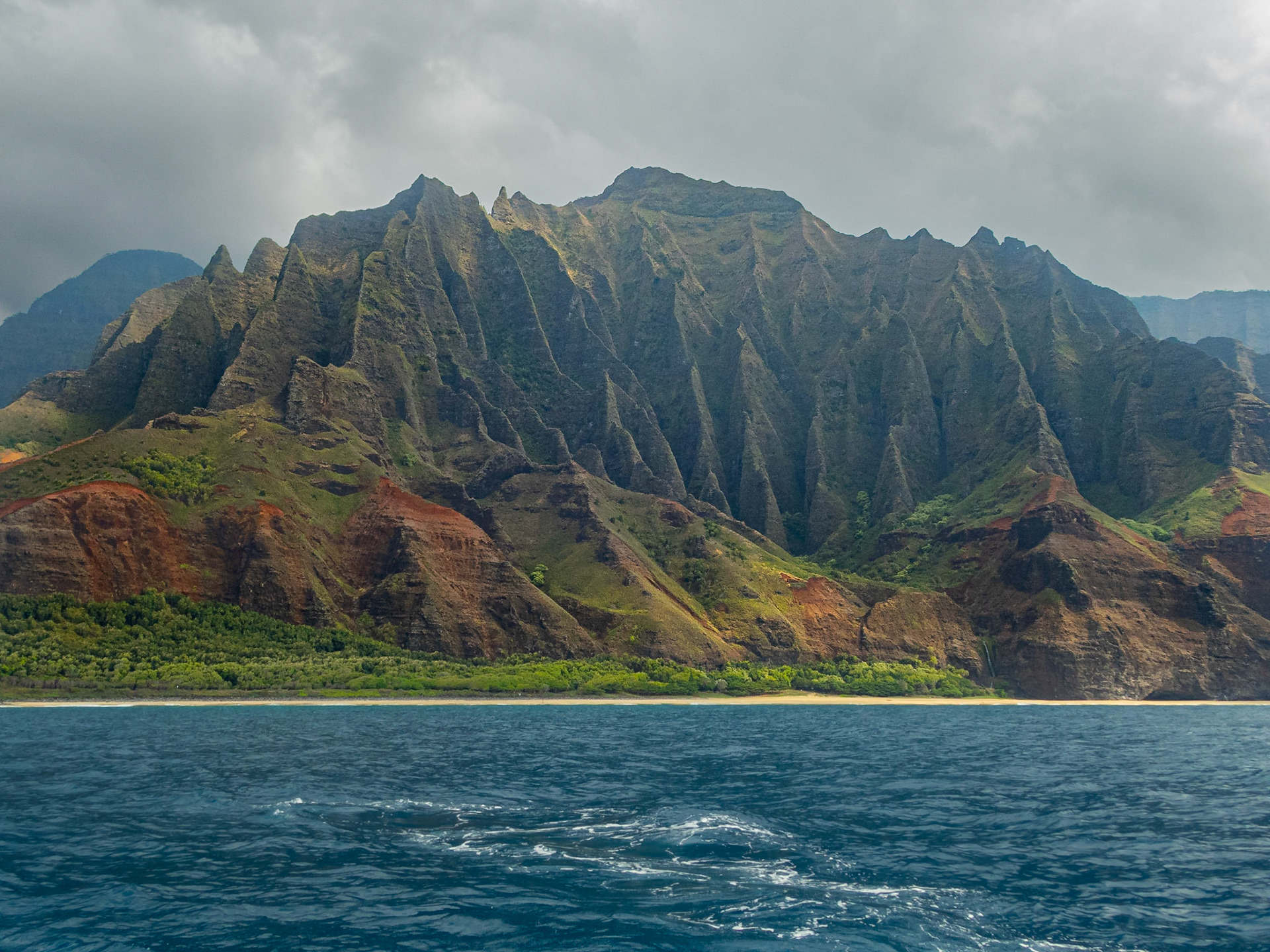 The Cathedrals is a section of sharp and jagged sea cliffs on the remote Na Pali Coast of Kauai.