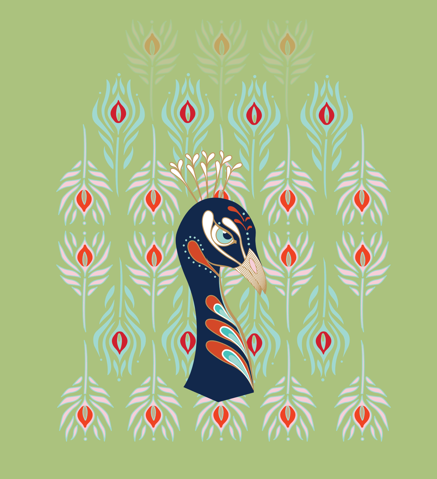 Handdrawn peacock characters for interior graphics