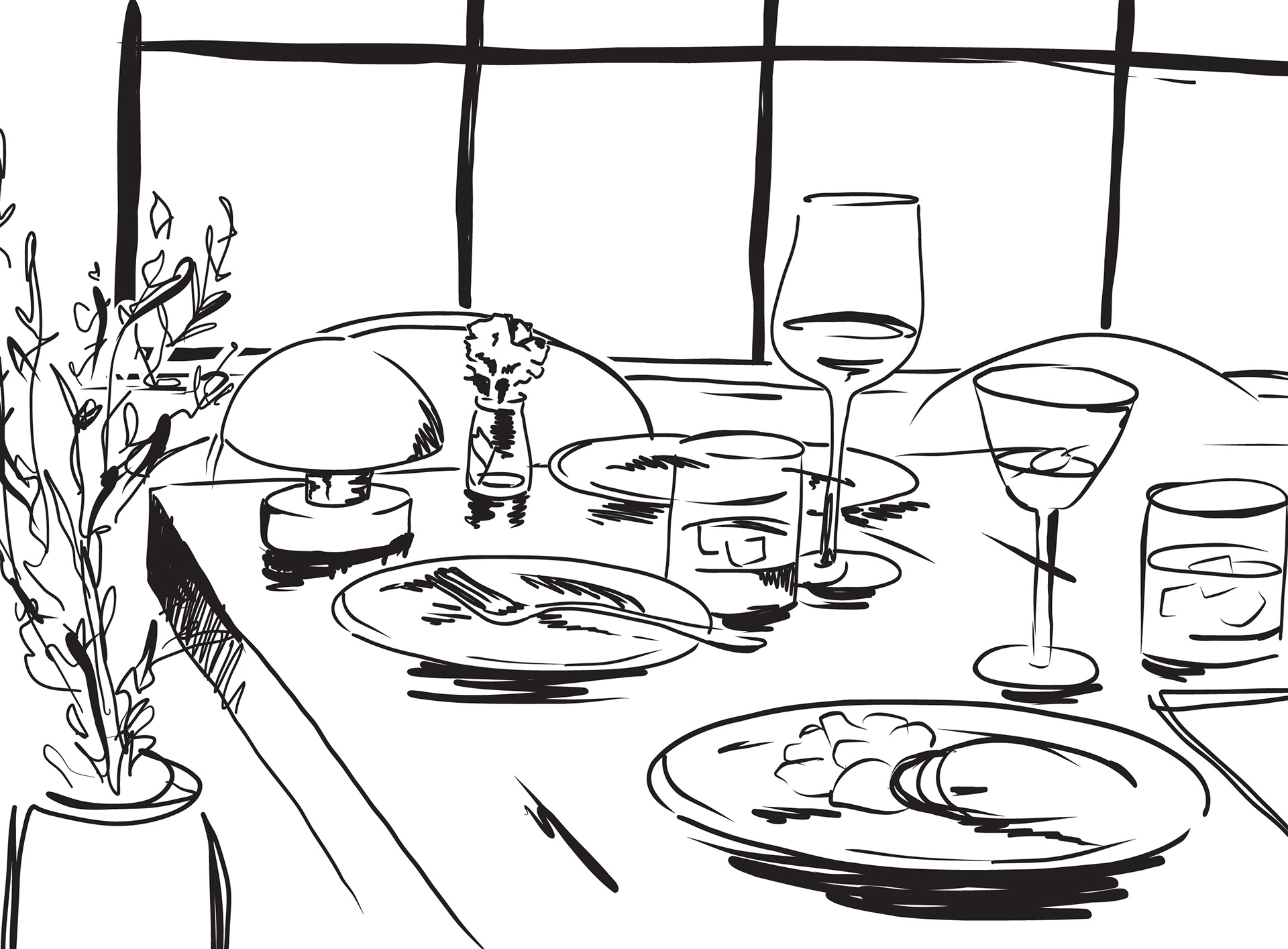 Custom drawing used for collateral, website and menu design.