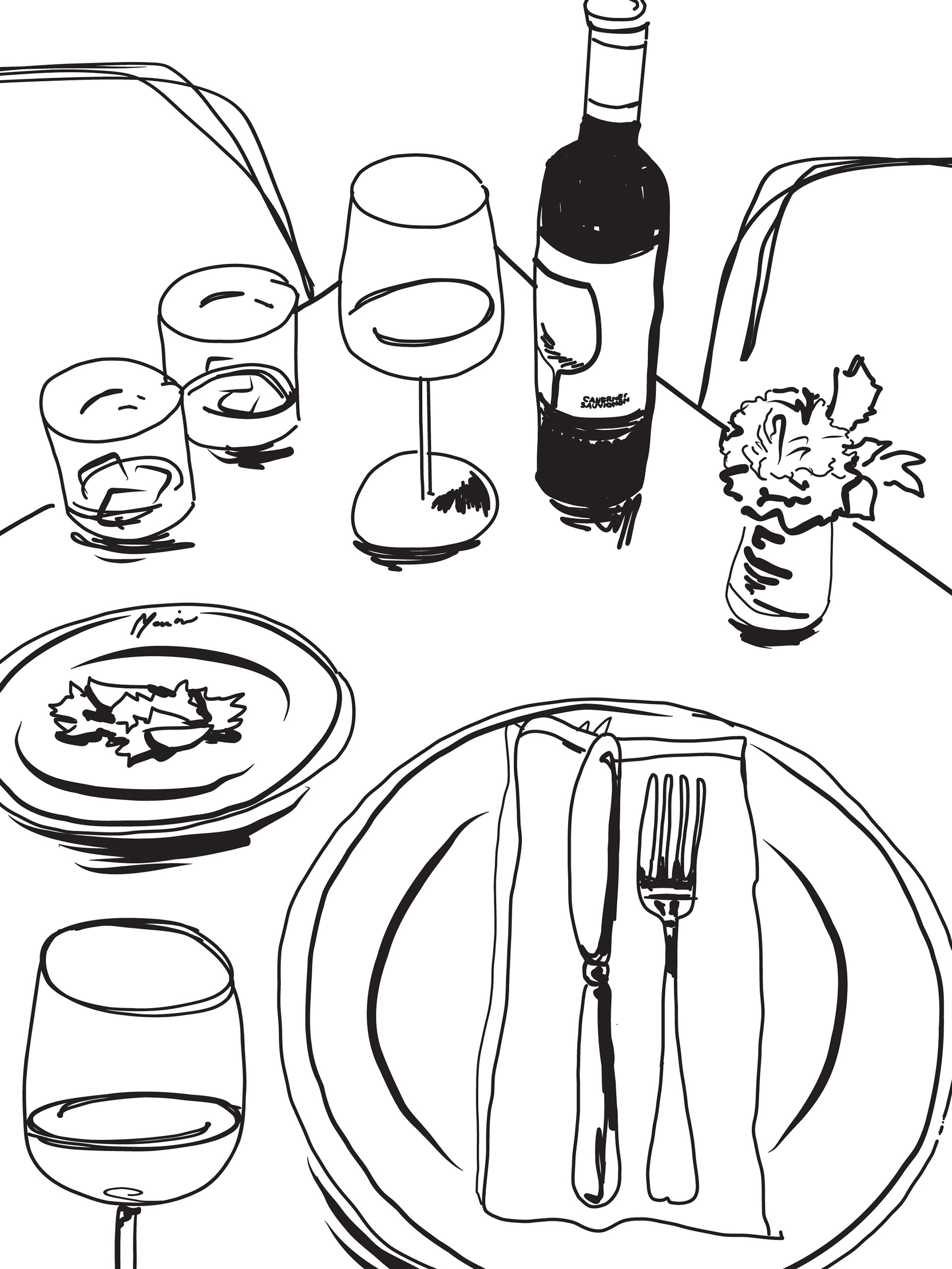 Custom drawing used for collateral, website and menu design.