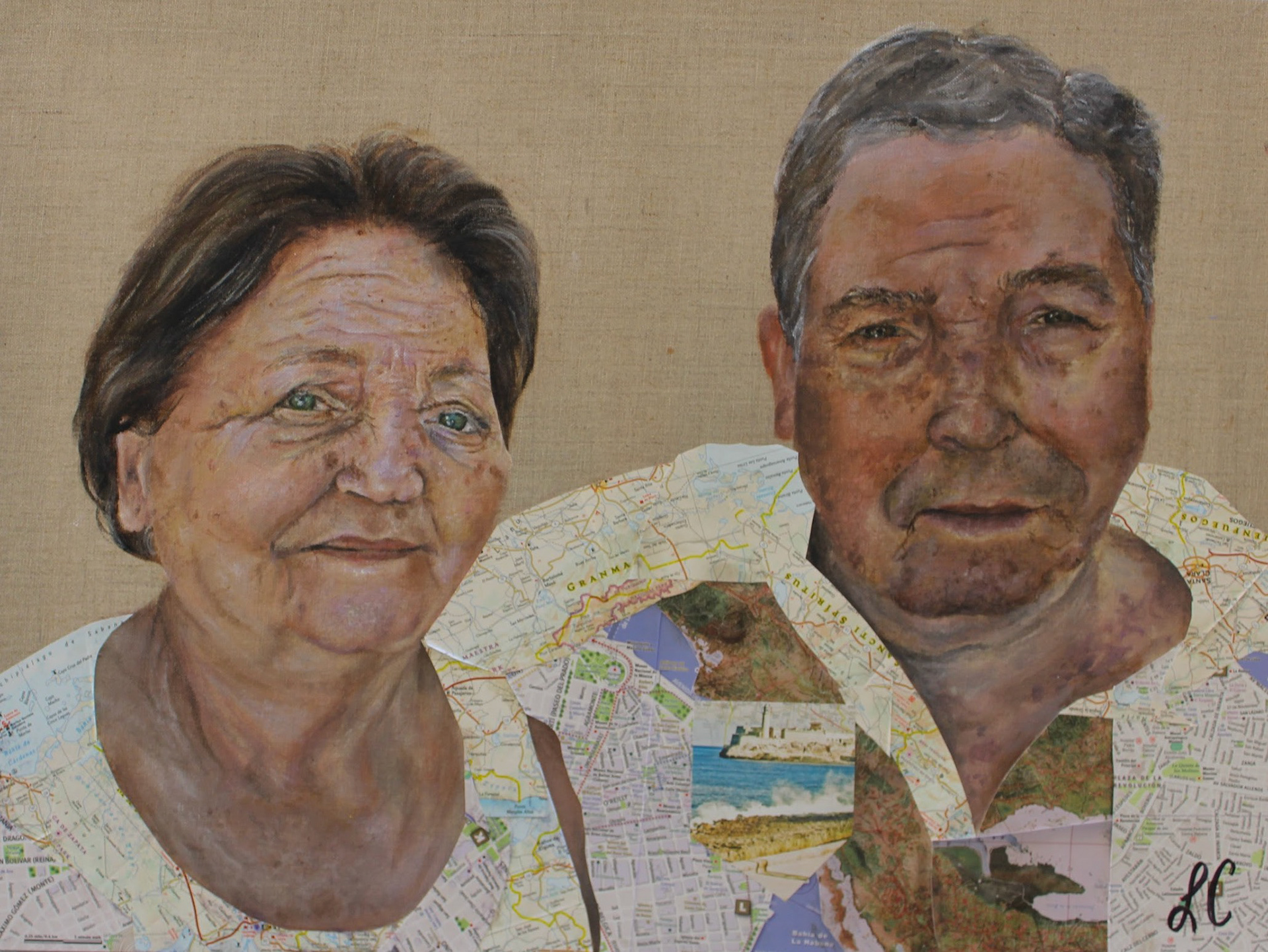 "Grandparents" 18" x 24" Acrylic and collage on canvas 2019