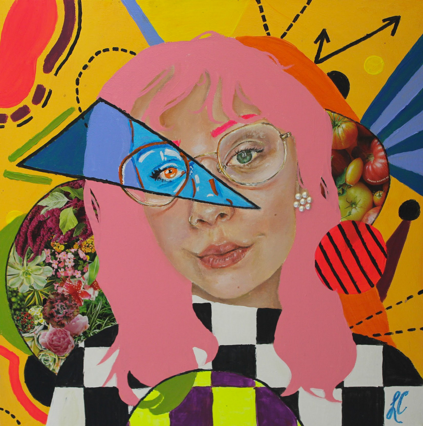 "Isabella" 20" x 20" Acrylic and collage on canvas 2019