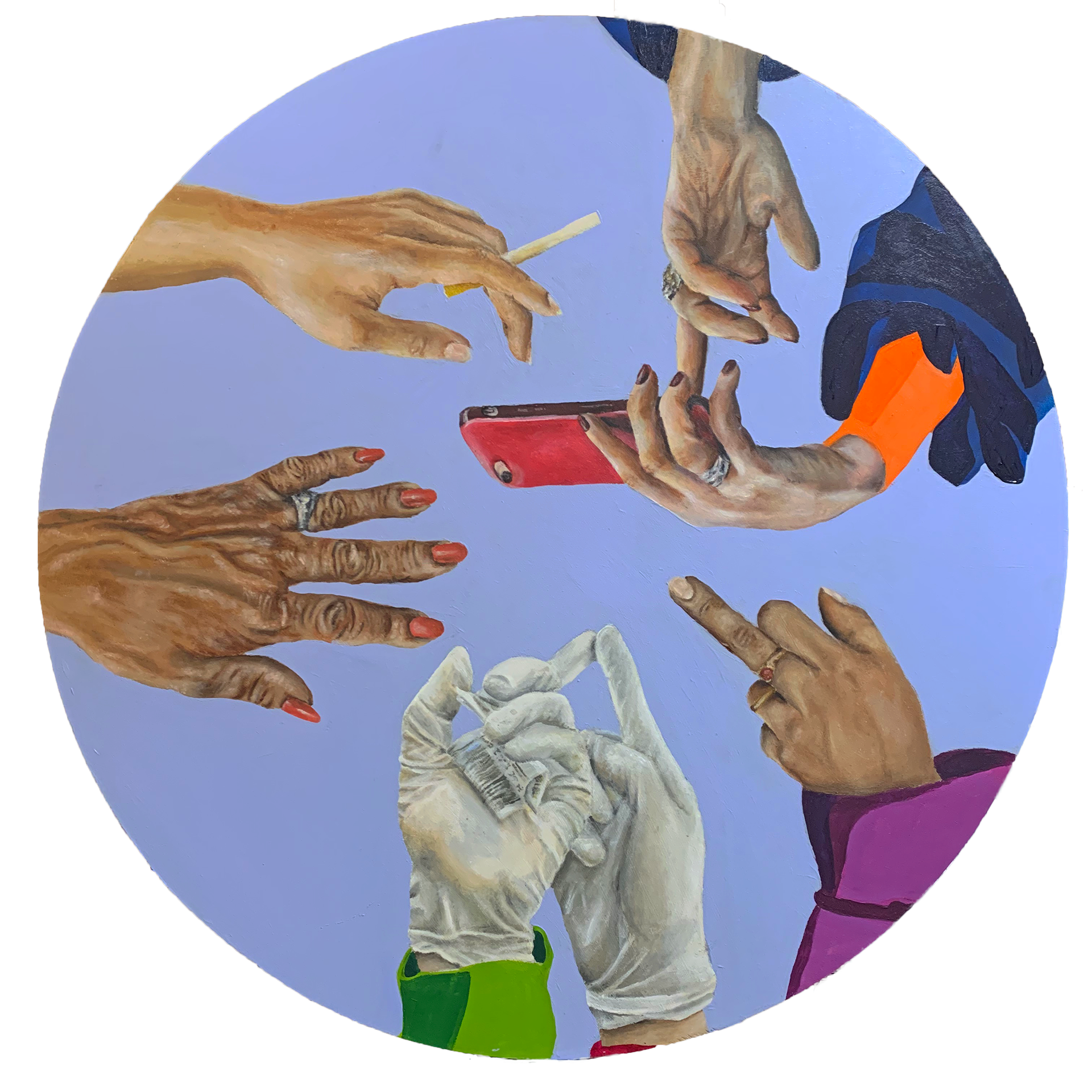 "Subway Hands", 24" Acrylic on Wood 2020