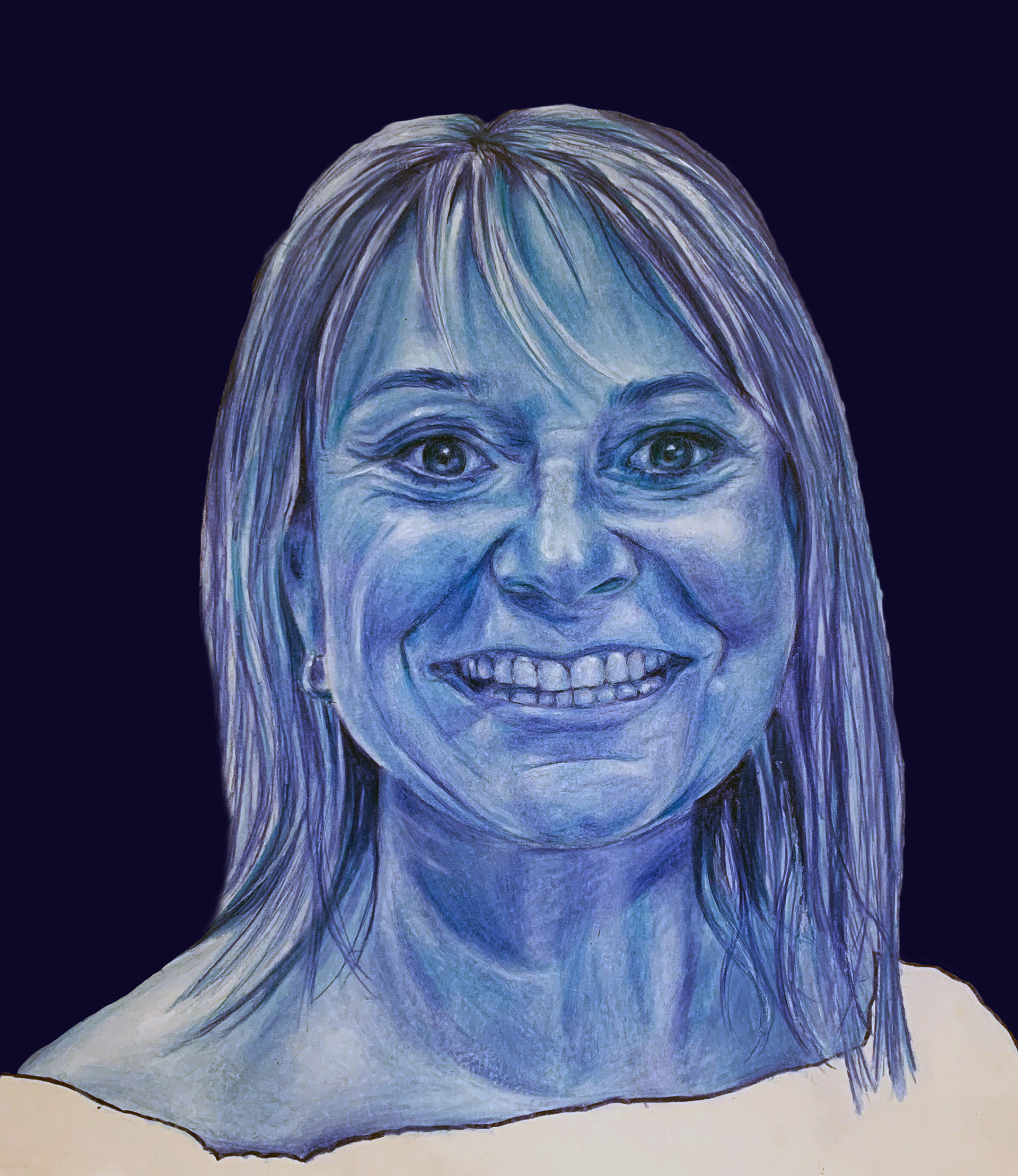 "Mrs. Massolio" 14" x 18" Colored pencil on paper, digital background 2020