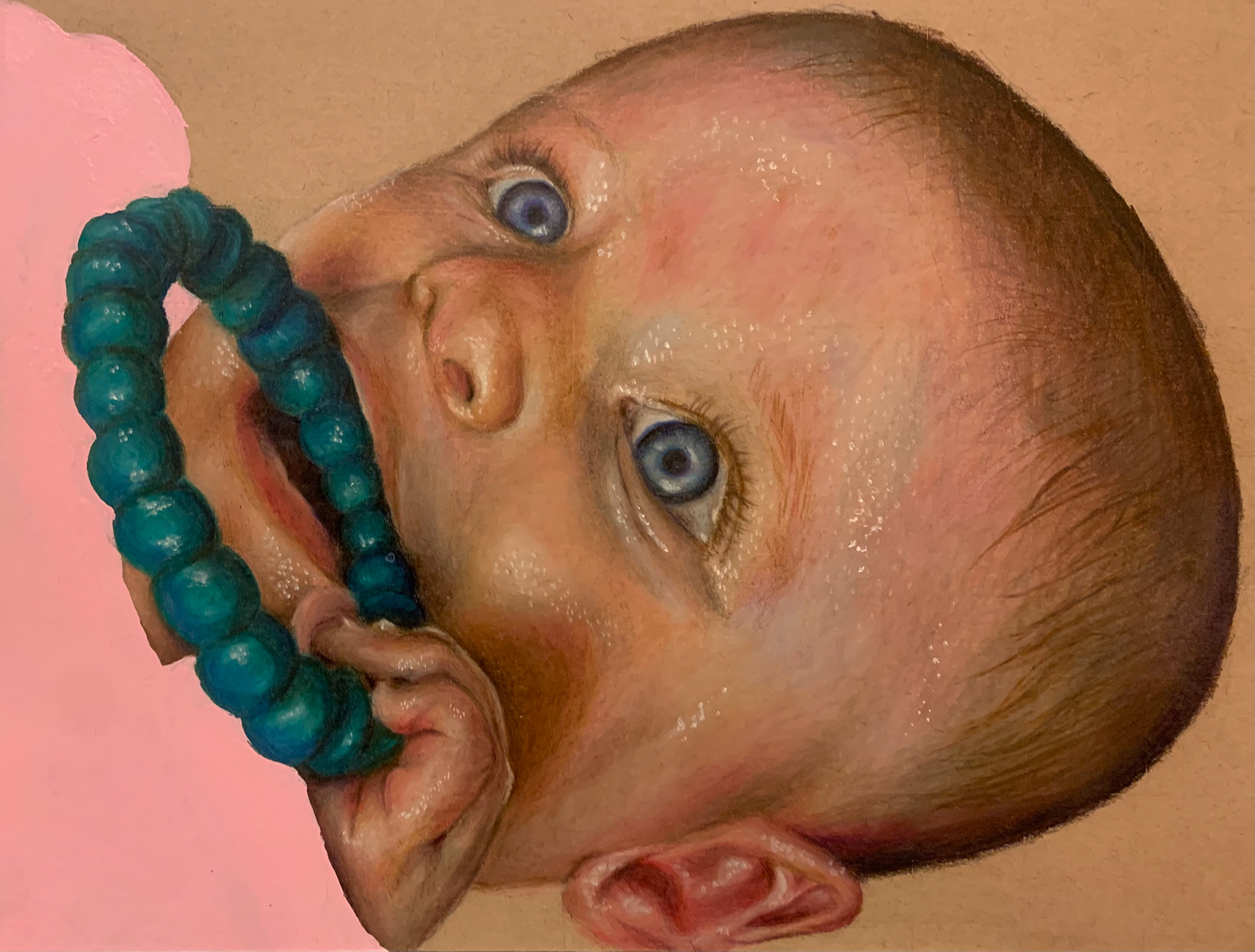 "Layla, 6 months" approx. 8" x 10", acrylic and colored pencil on toned paper 2021