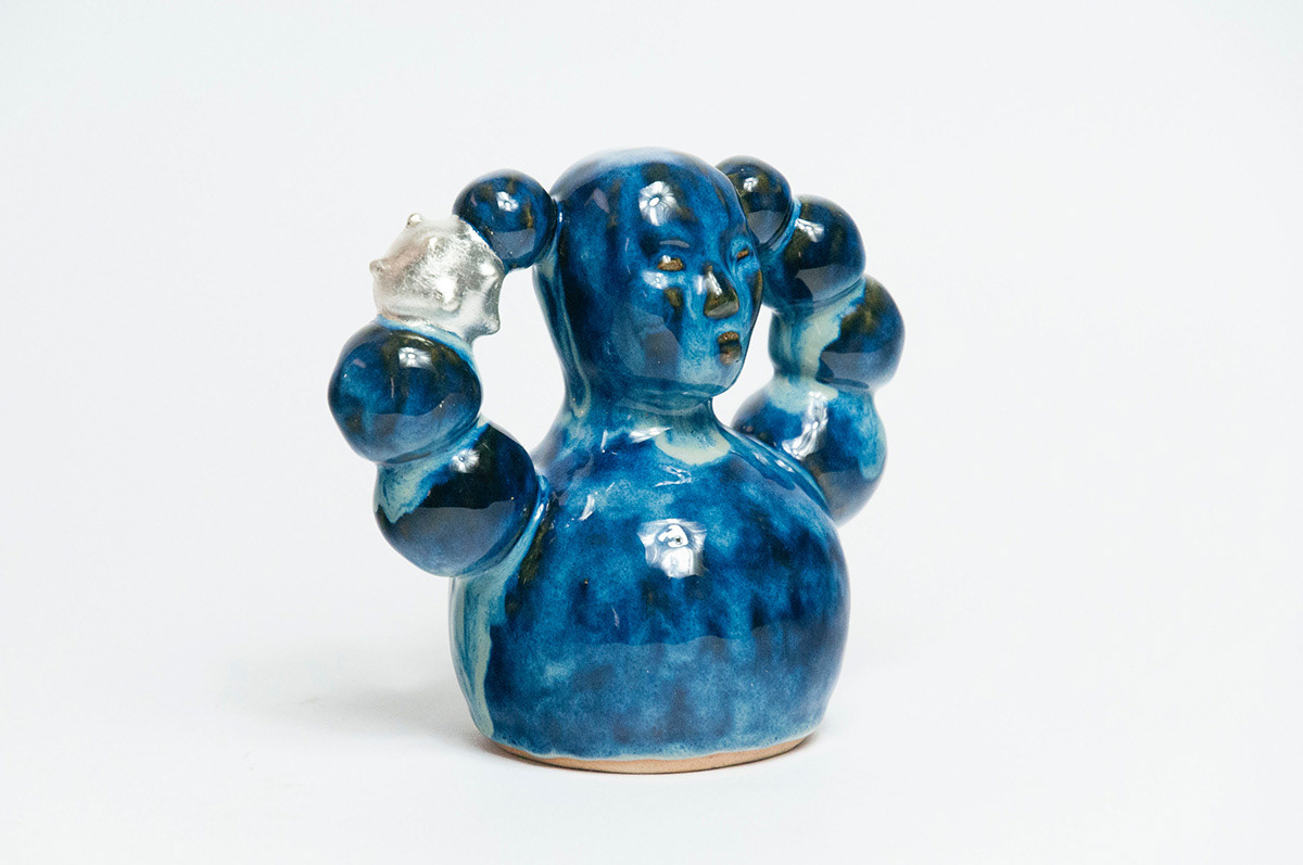 Blue and Bead, (2024)  6 x 4 x 6 in. Ceramics, Silver Leaf 