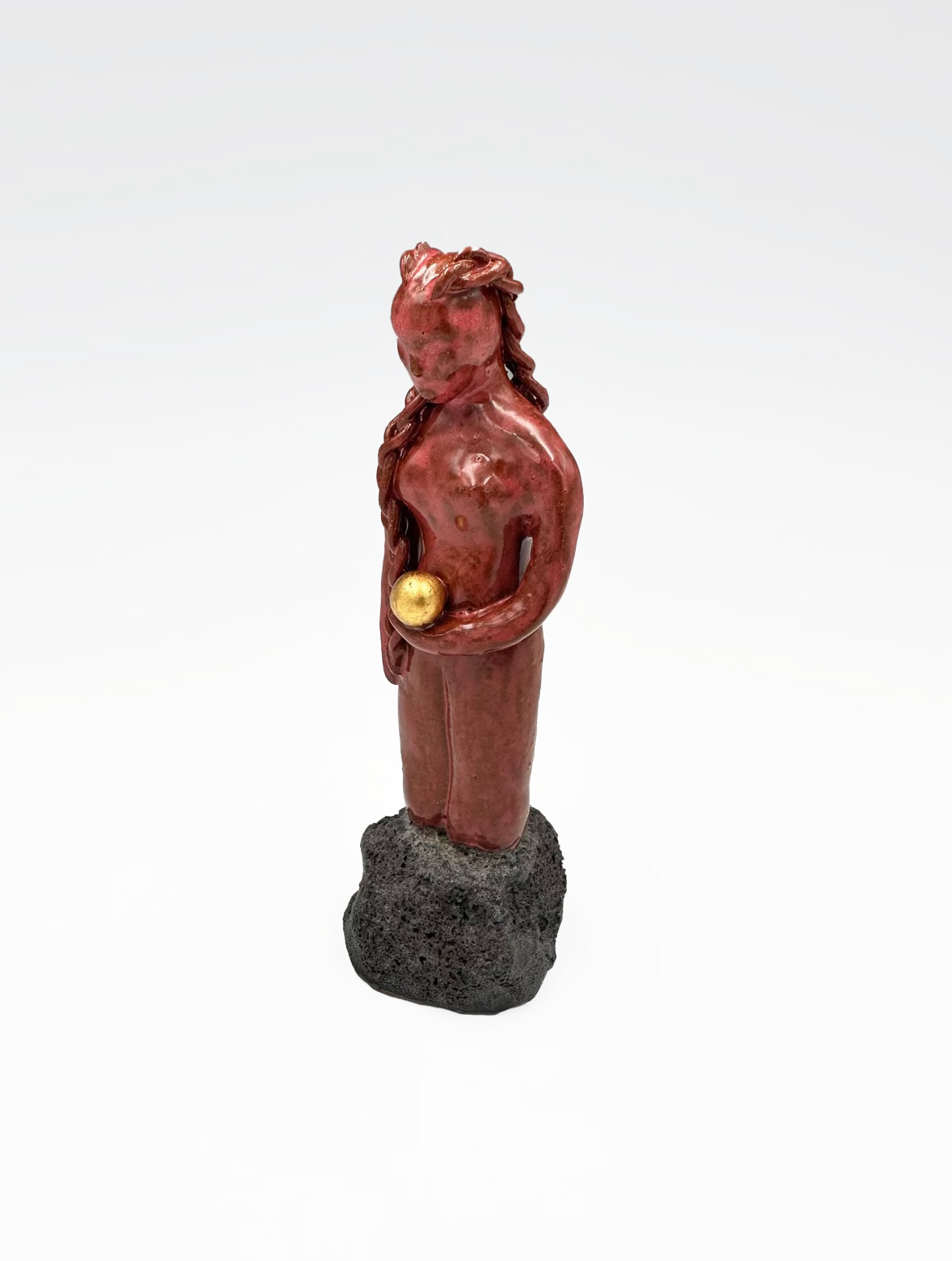 Girl with Her Orb, (2023),  6 × 2 × 2 in. Ceramics, Gold Leaf