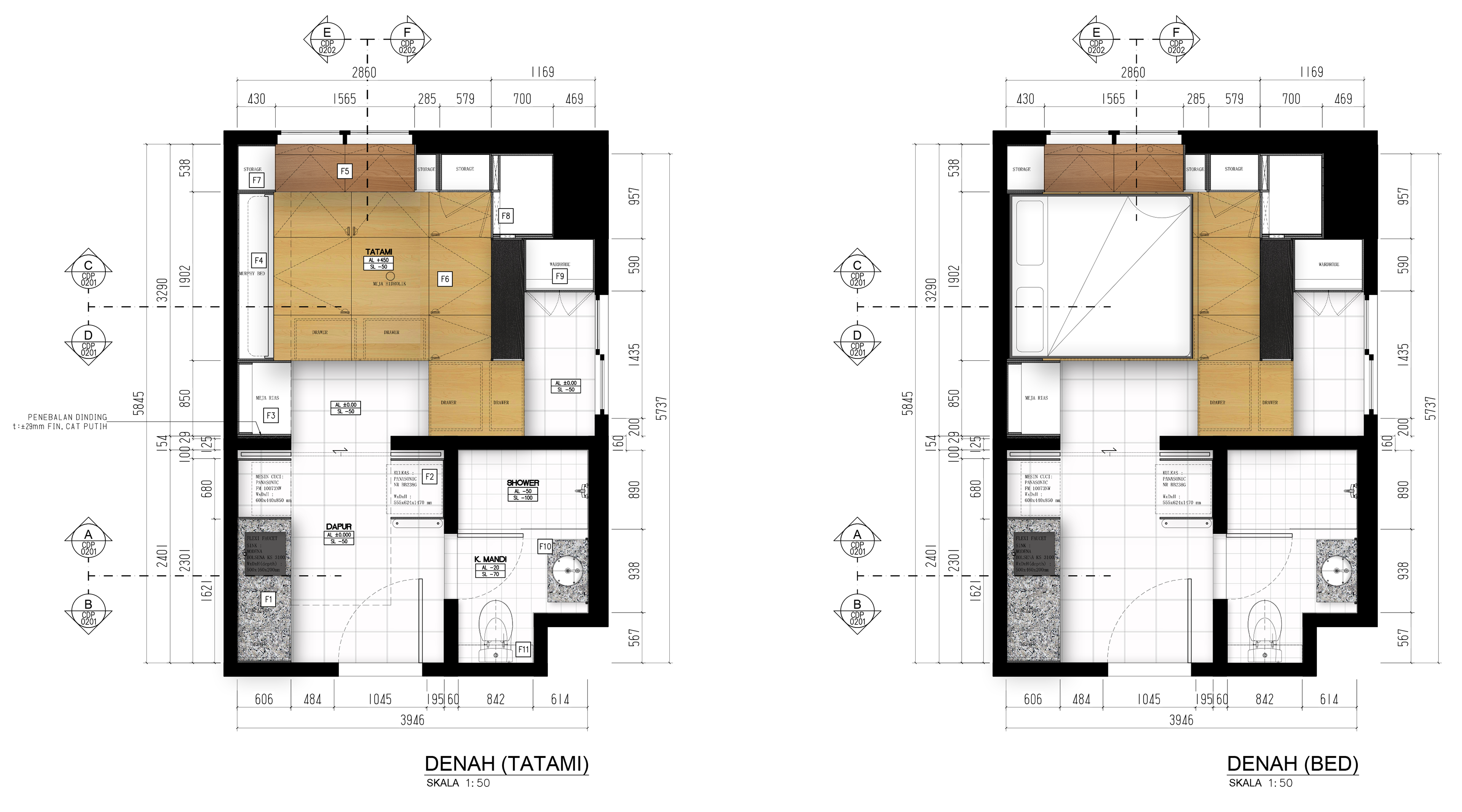 Denah Renovasi Interior Apartemen Jakarta Jabodetabek Cassa de Parco oleh Studio Slenpan