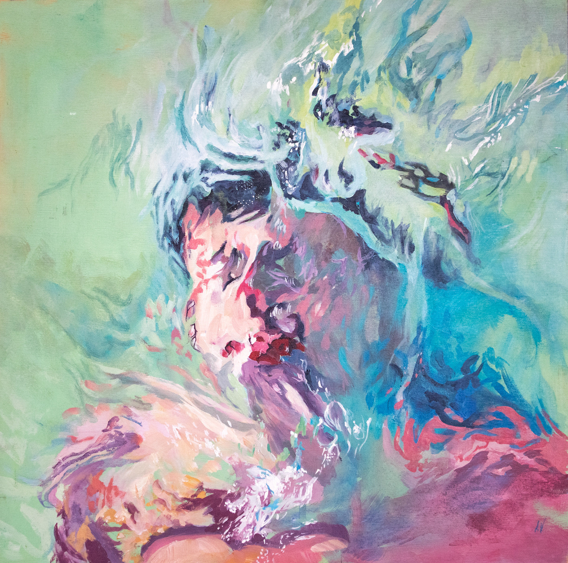 Underwater Portrait 18x18" Oil on Wood