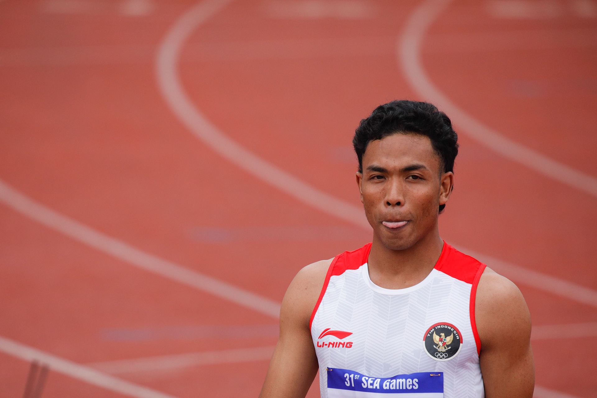 Rabu, 18 Mei 2022. NOC - SEAG21 - NAIF - PHO - Day 13 - Athletics - Lalu Muhammad Zohri, Men's 100m Heat 2 di My Dinh National Stadium, Hanoi - Vietnam