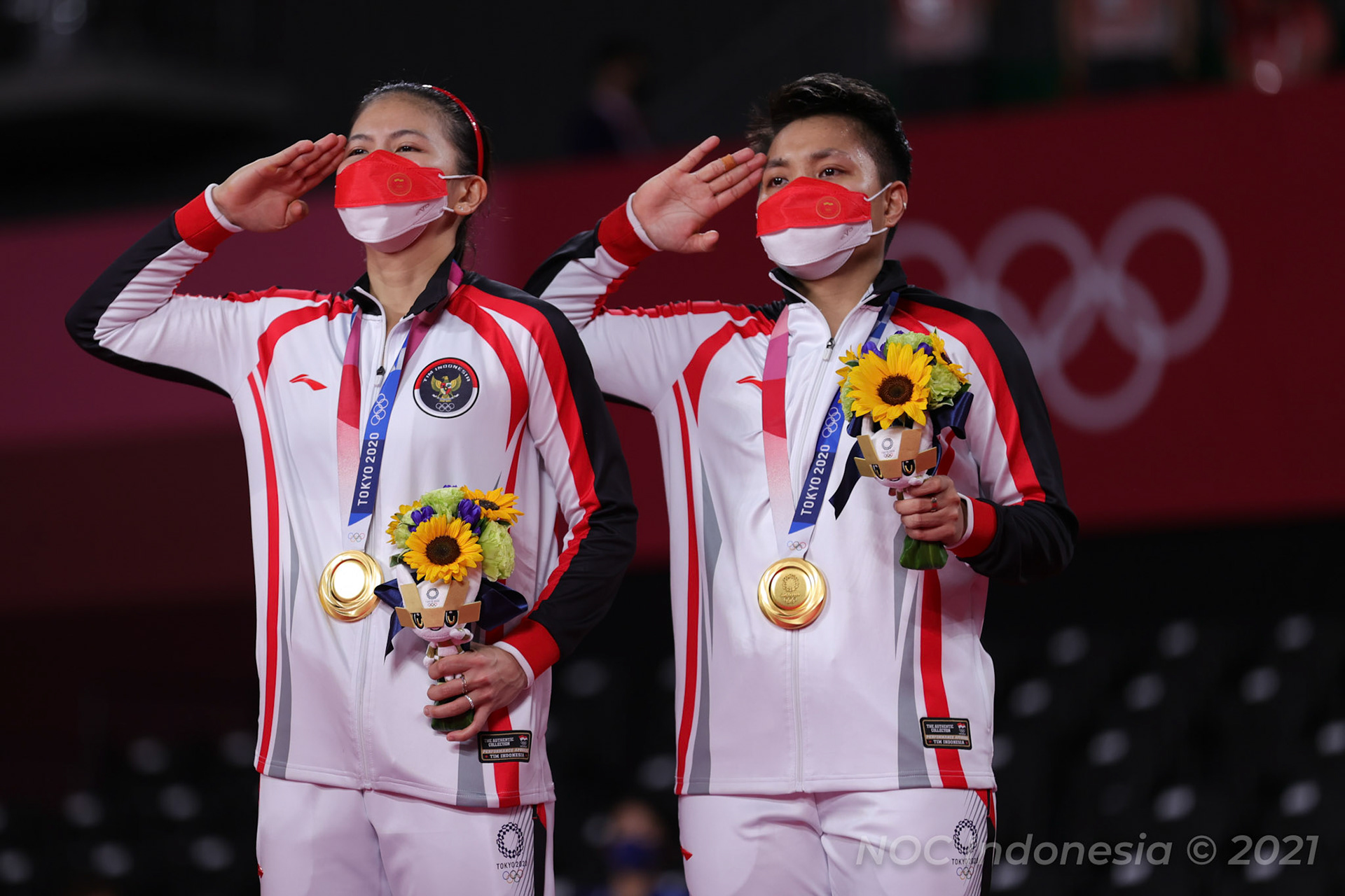 Senin, 2 Agustus 2021. NOC - TO2020 - PHO - Day 13 - Badminton, Women's Doubles Final, Greysia Polii-Apriyani Rahayu vs Chen Qing Chen-Jia Yi Fan (CHN) di Musashino Forest Sport Plaza, Tokyo - Jepang