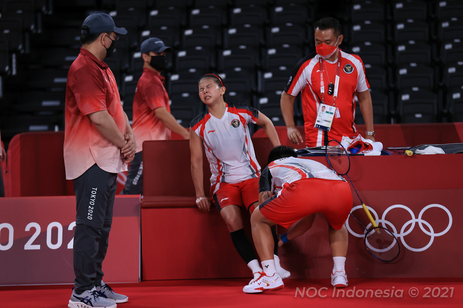 Kamis, 29 Juli 2021. NOC - TO2020 - PHO - Day 9 - Badminton, Women's Doubles QF, Greysia Polii-Apriyani Rahayu vs Du Yue-Li Yin Hui (CHN) di Musashino Forest Sport Plaza, Tokyo - Jepang
