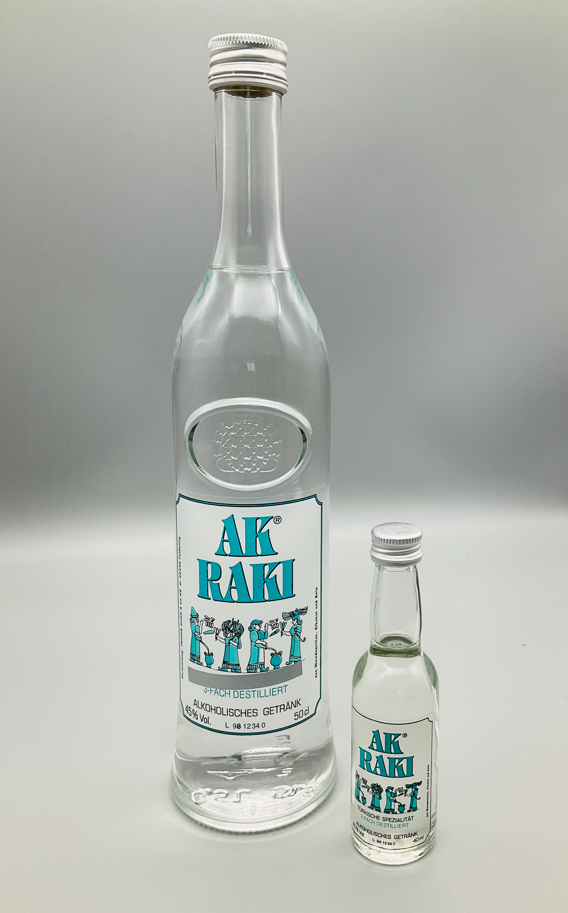 2025, Ak Rakı bottle 0,5l with the covered label and miniature bottle with the full label visible Source: TAM Museum