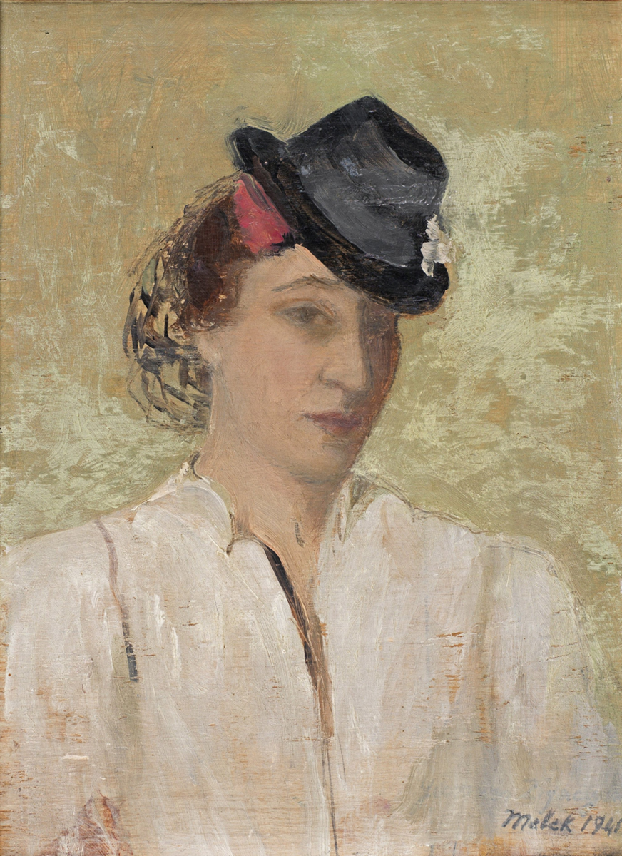 Melek Lampé, Selfportrait with hat, 1941 Source: private Collection, on display at Sakip Sabanci Museum in 2024