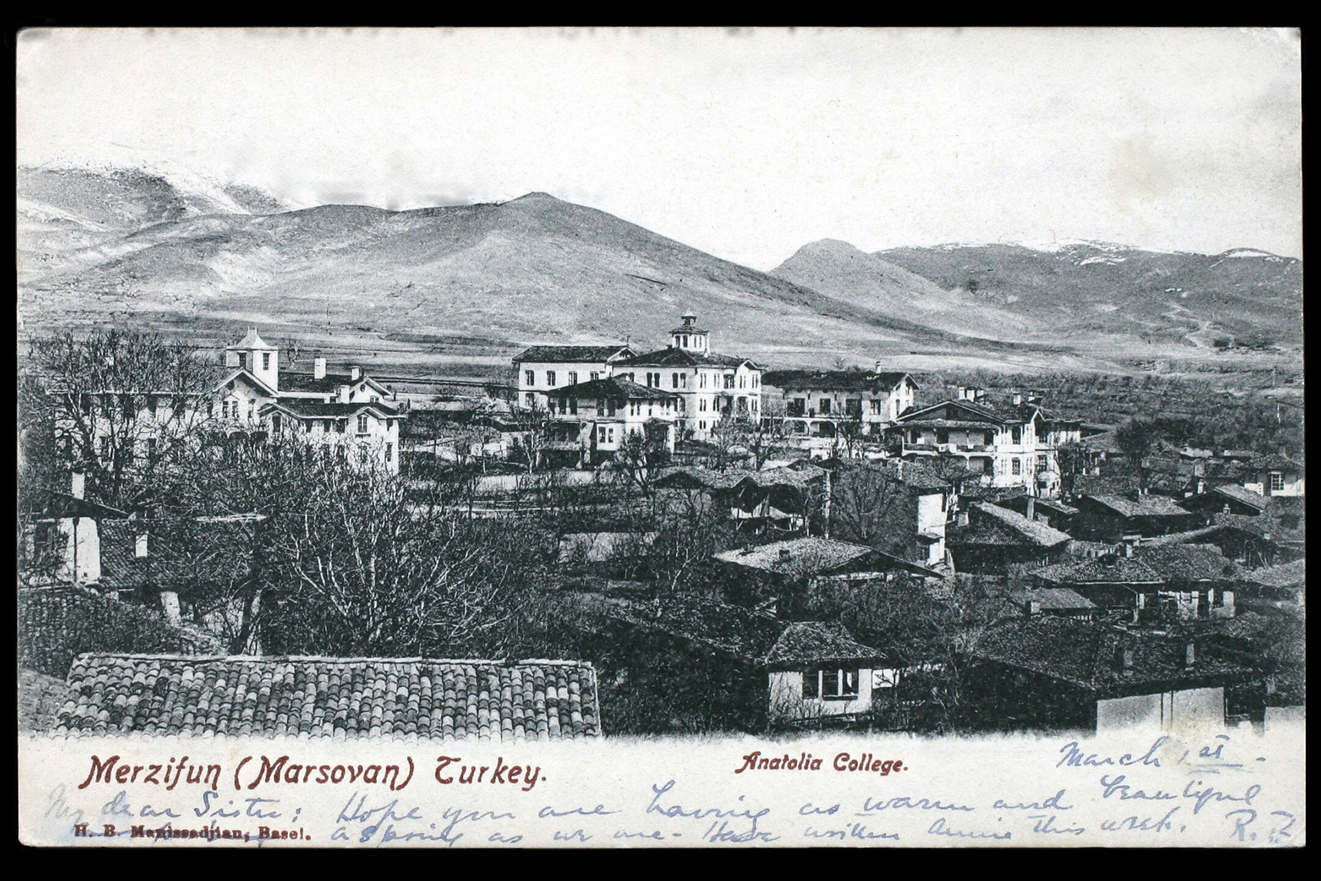Postcard from Manissadjians Anatolian College in Merzifon, undated Source: SALT Research, undated