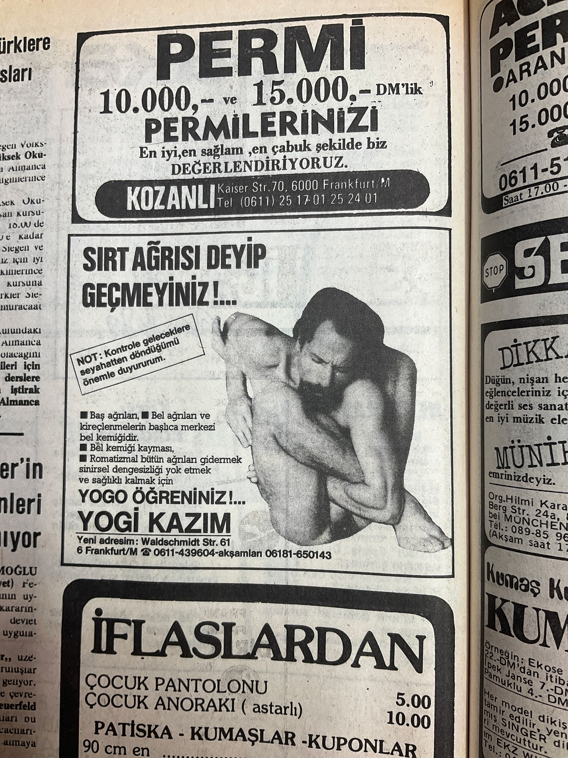 Advertisement for Yogi Kazims Classes in Hürriyet 9.11.1980 - Photo: TAM Museum Source: Stabi Berlin