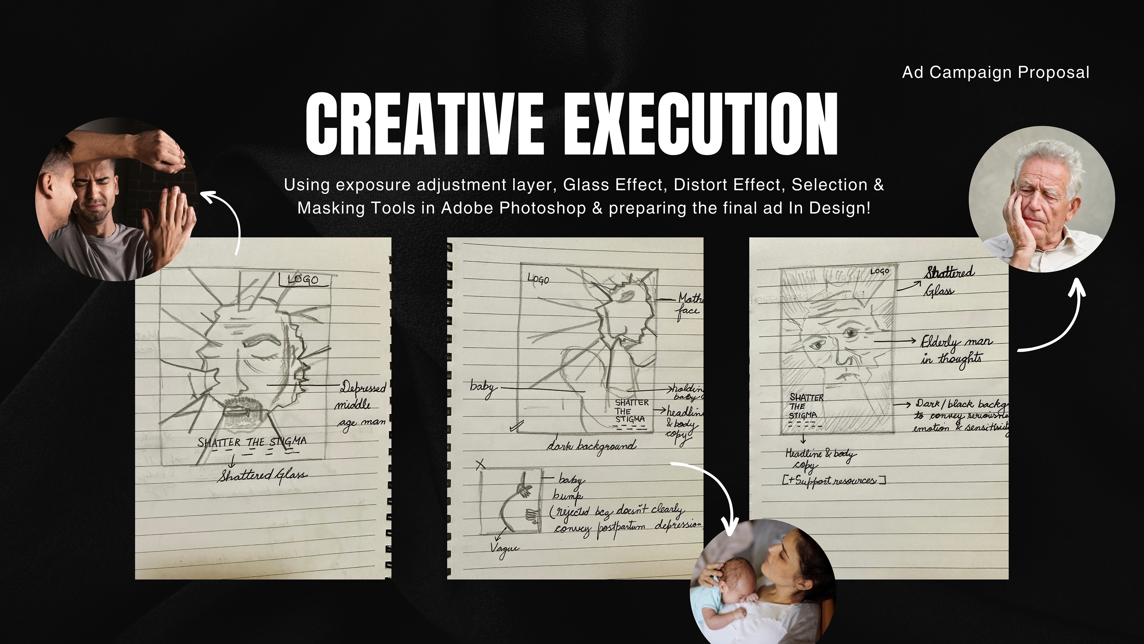 Drafts of ad campaign hand-drawn