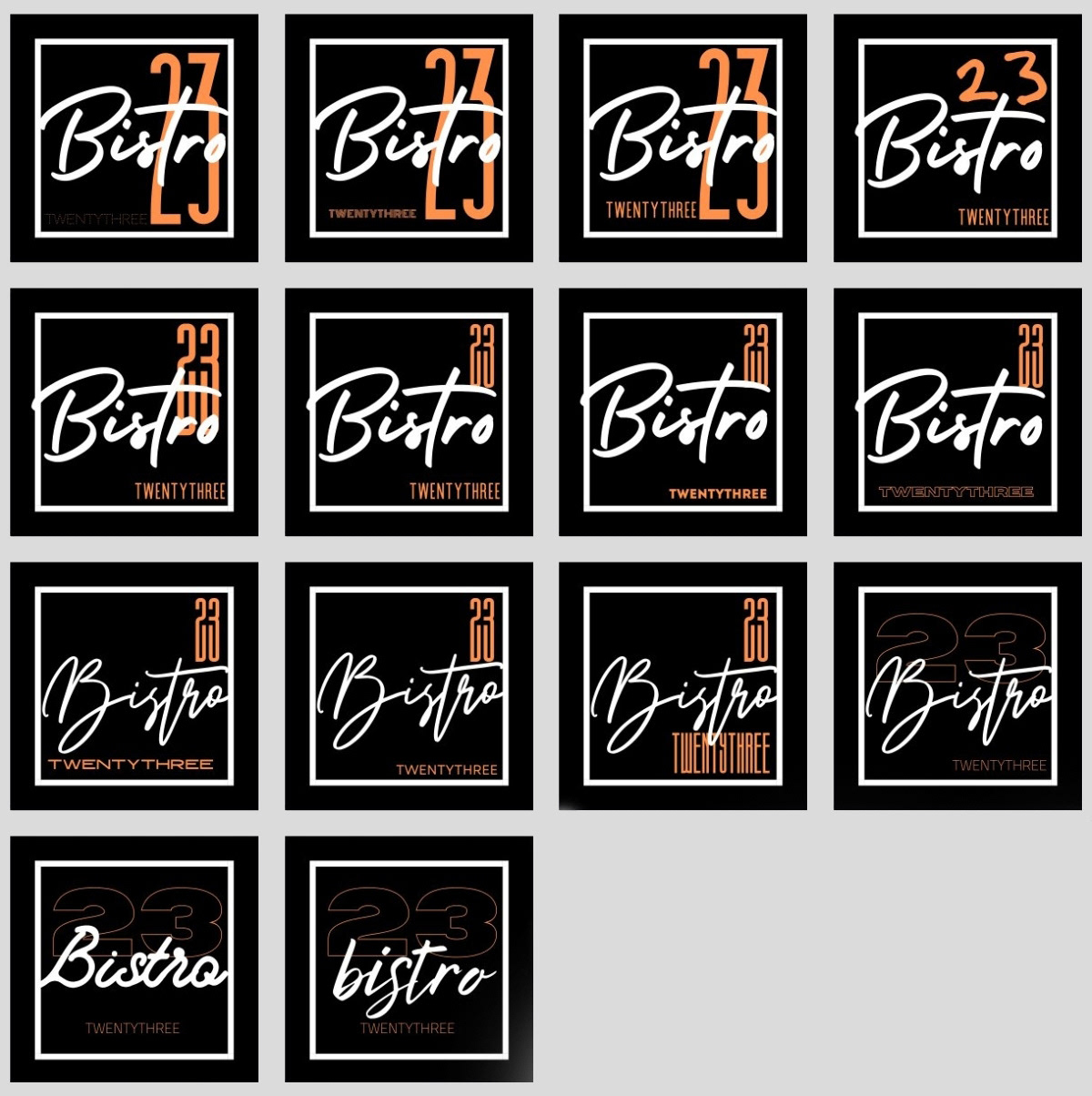 BISTRO23 logo variations brainstorm