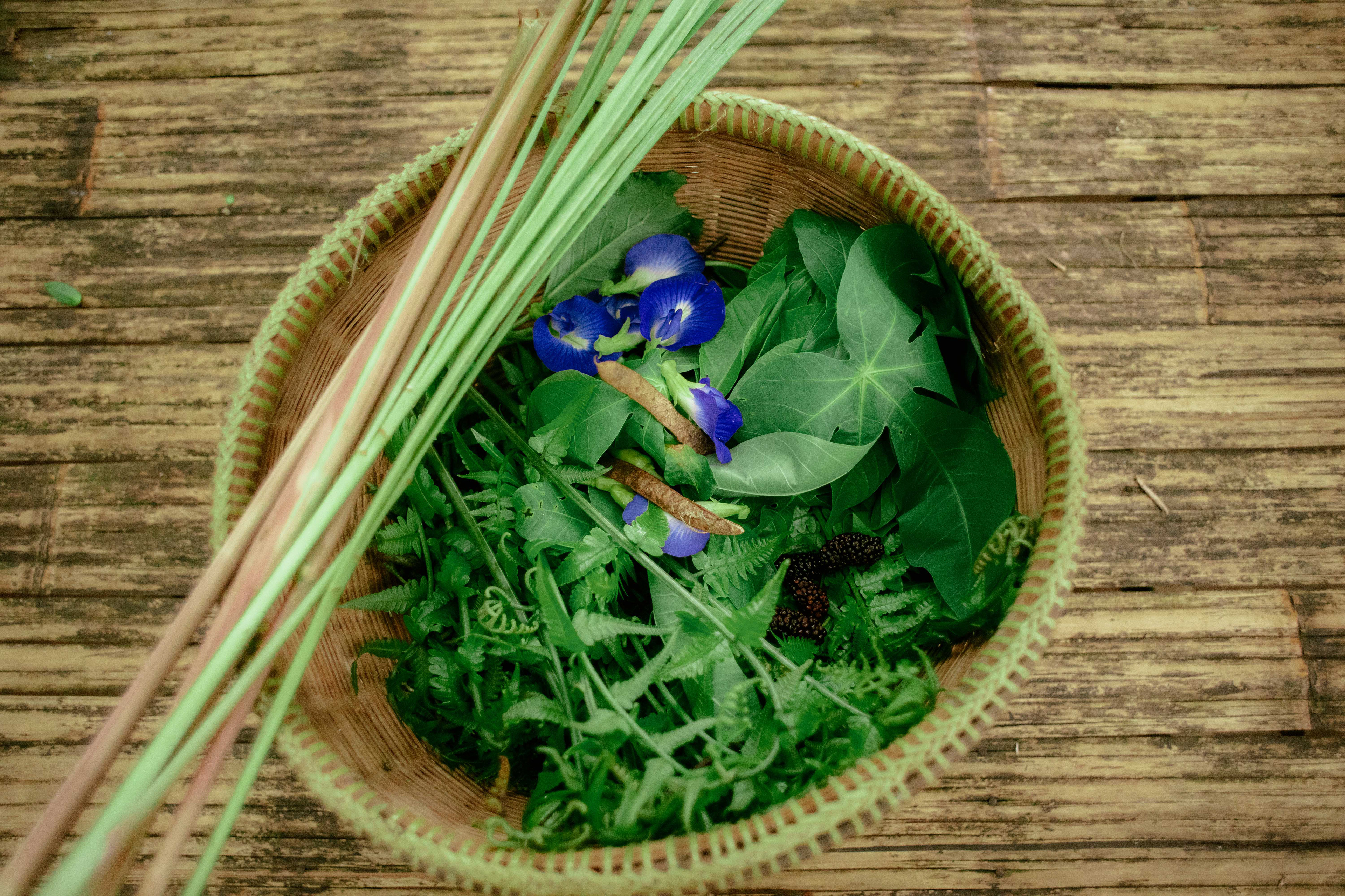 Hasil ngeramban berupa sayur-mayur dan bahan wedang.