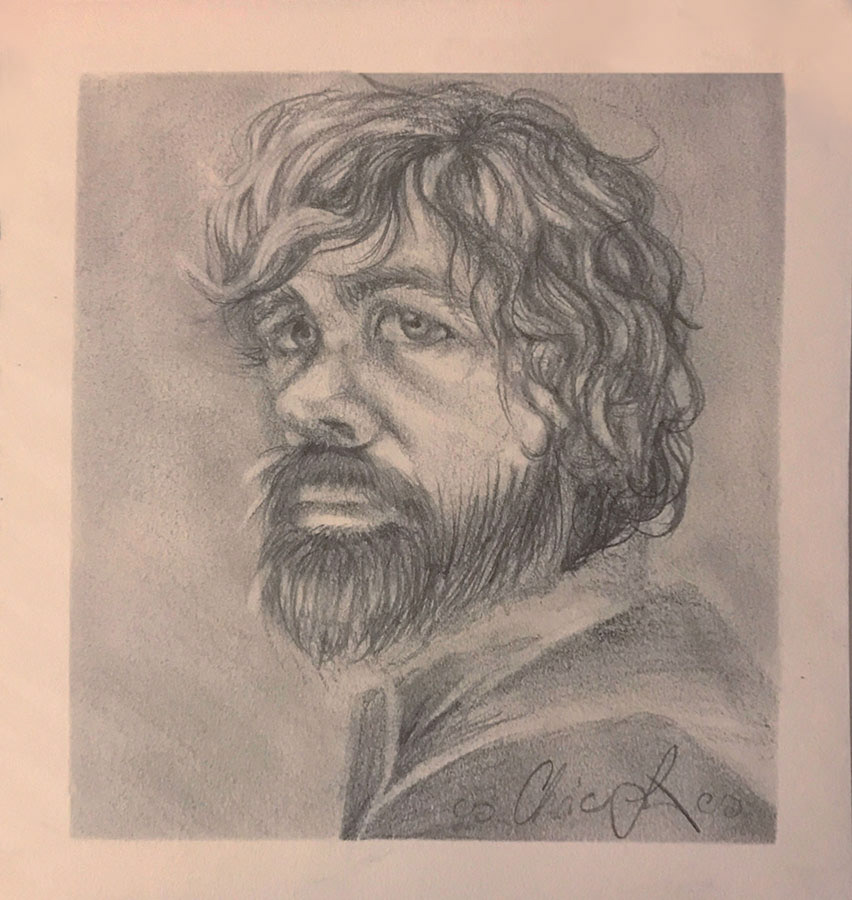 Tyrion Sketch - 2019 - Graphite, Blue tape on Tinted Paper