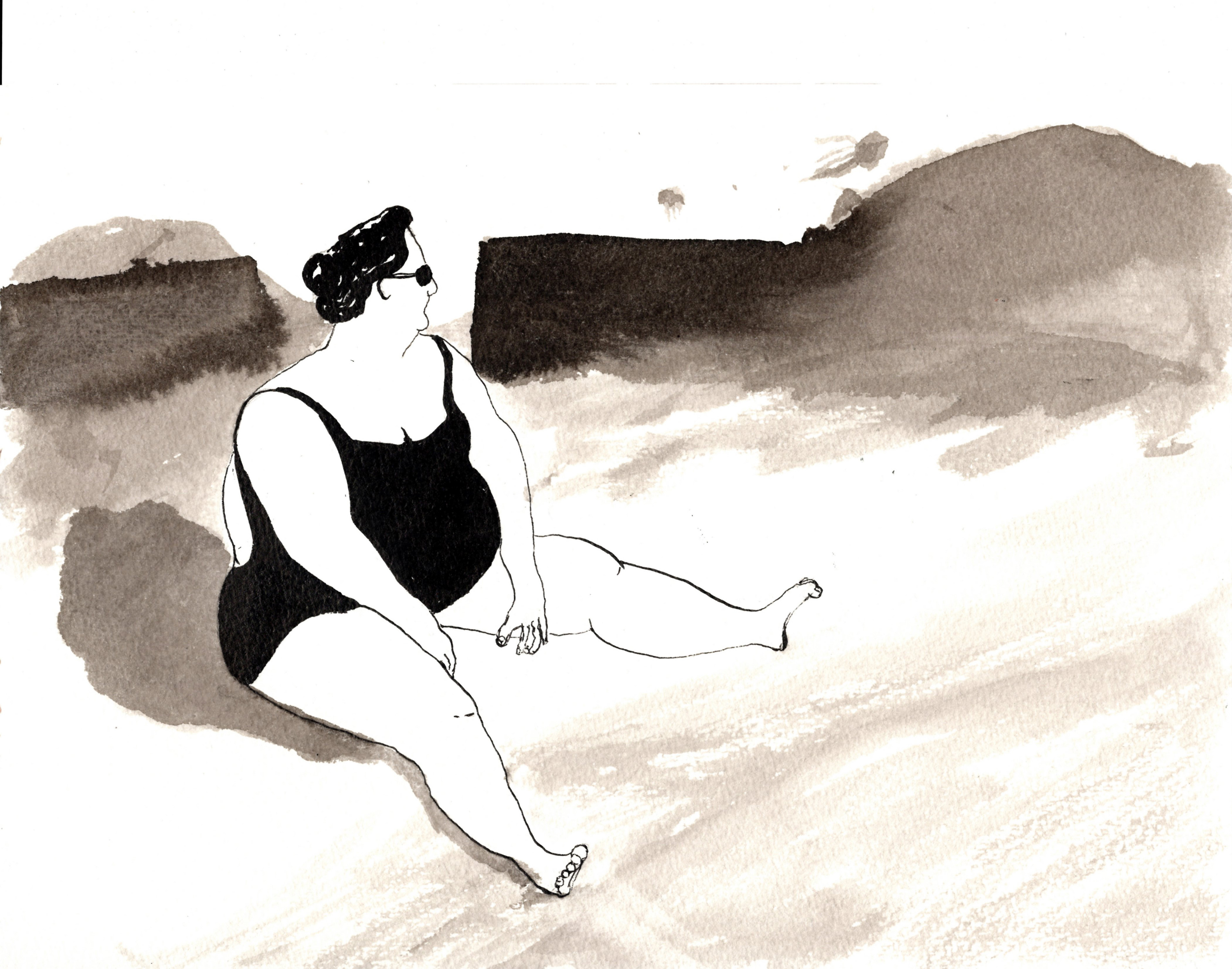 Morning beach, ink on paper, 210x297mm