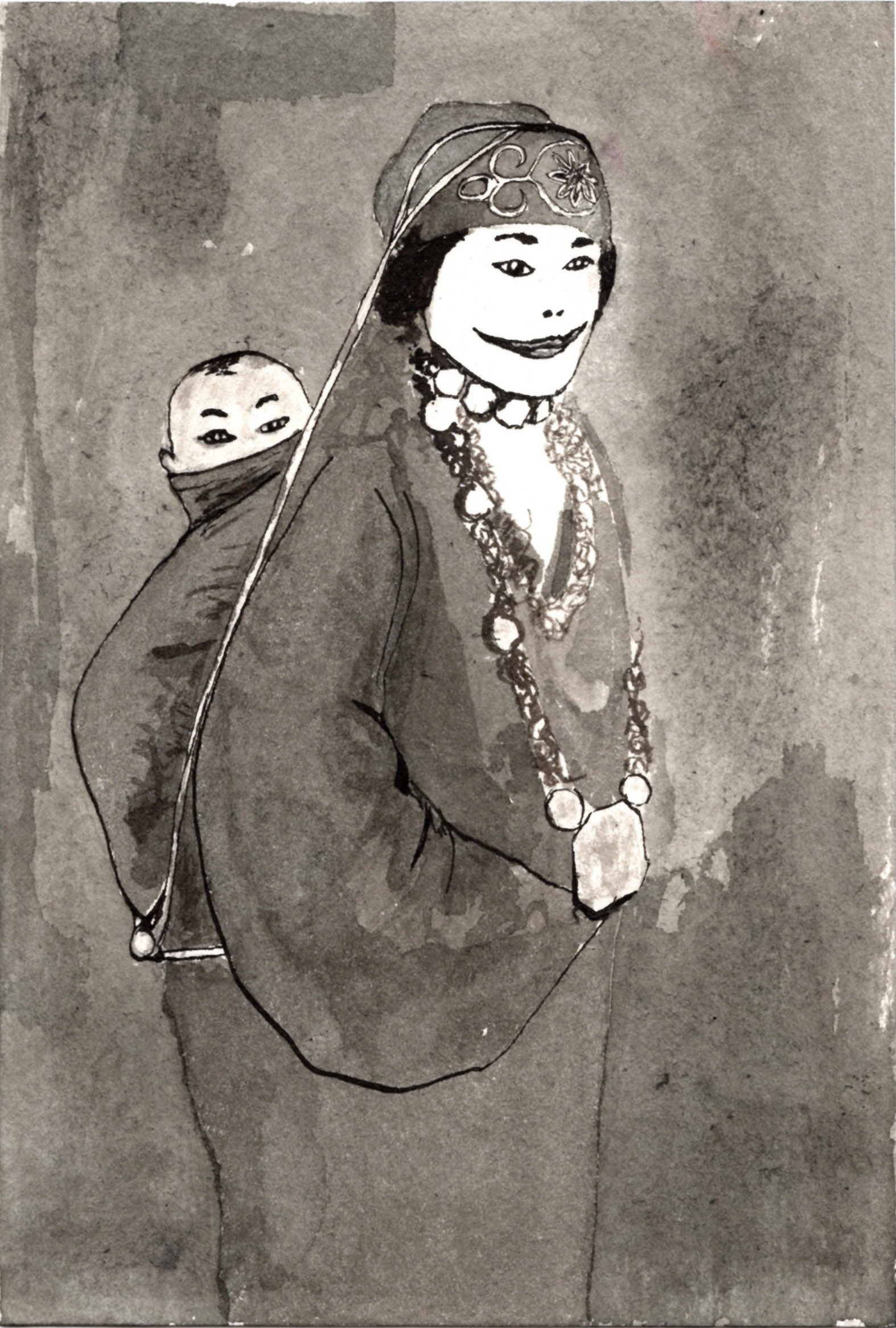 Ainu woman, , ink on paper, 100x148mm