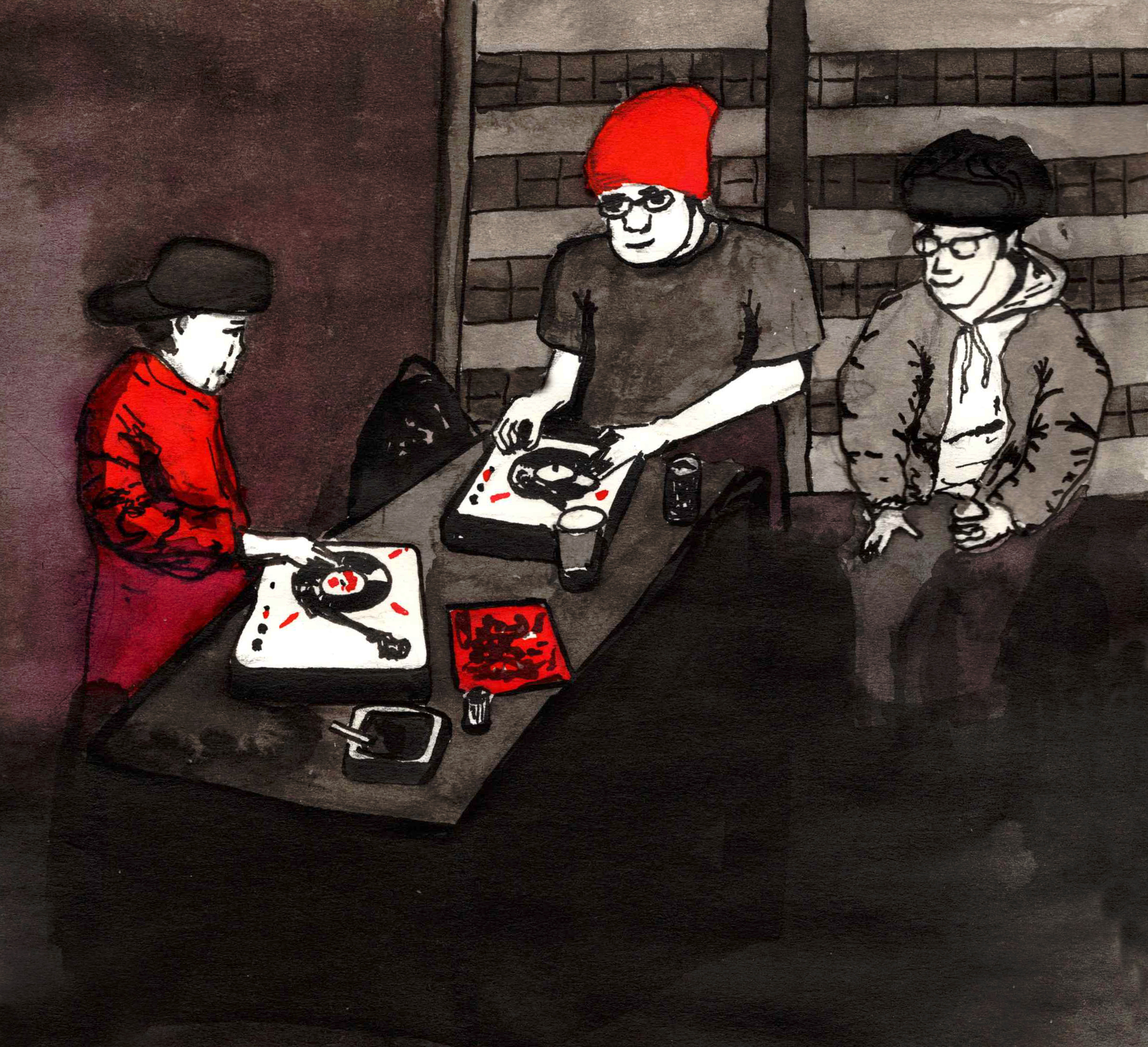 Scratchin, ink on paper, 100x148mm