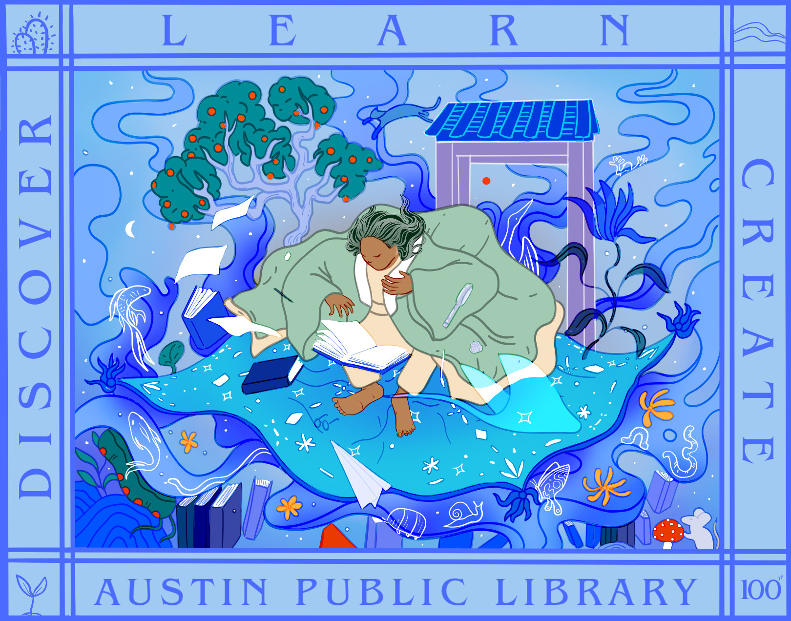 Centennial Library Card Art Contest 2026 - Austin Public Library's 100th Birthday | Adult Theme: Discover, Learn, Create