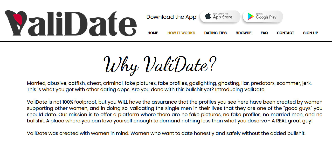 Validate Dating App About