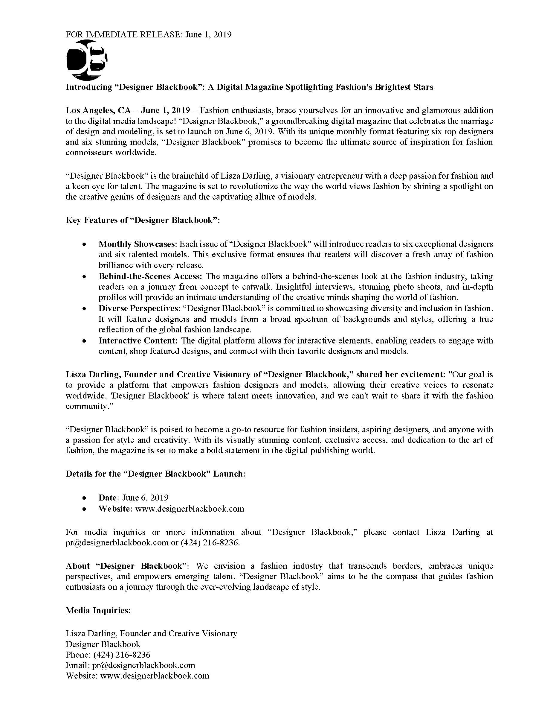 Designer Blackbook Press Release