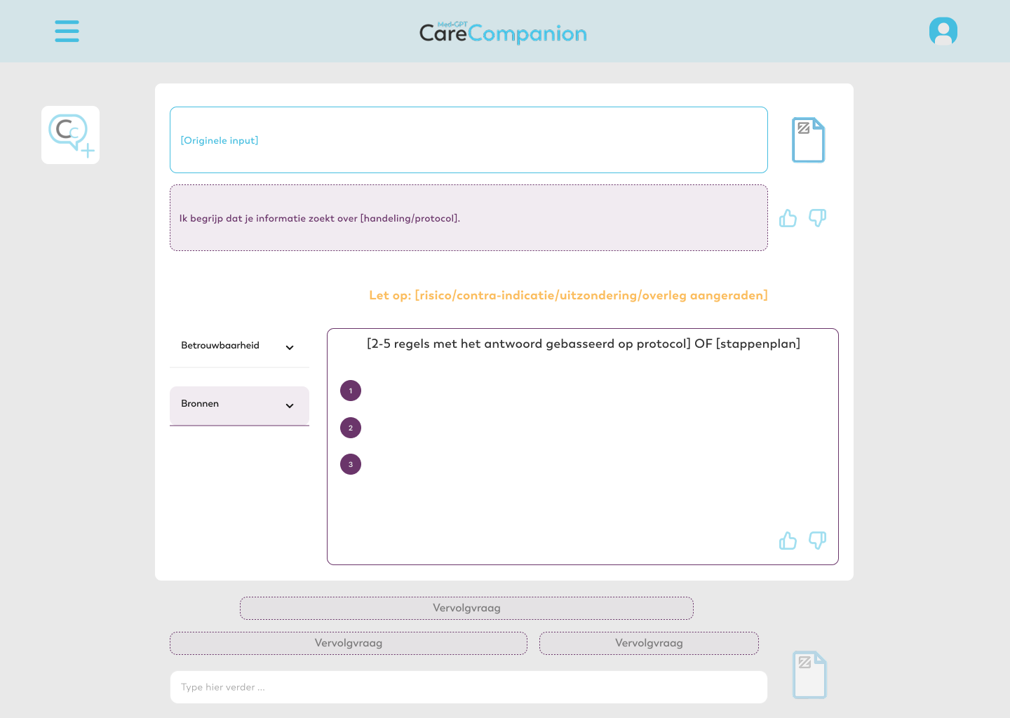 Example of the layout of CareCompanion