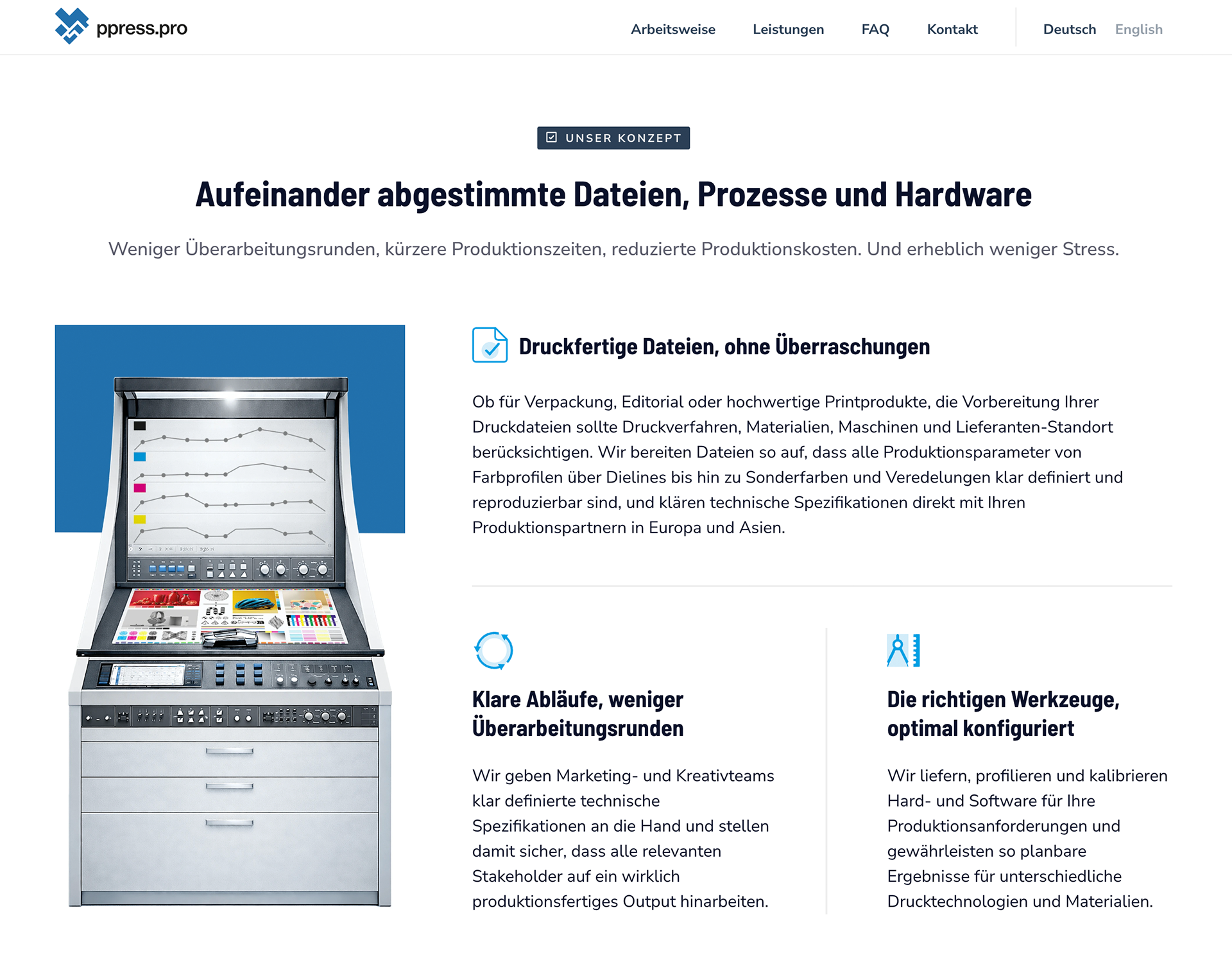 Technical services website with structured interface design