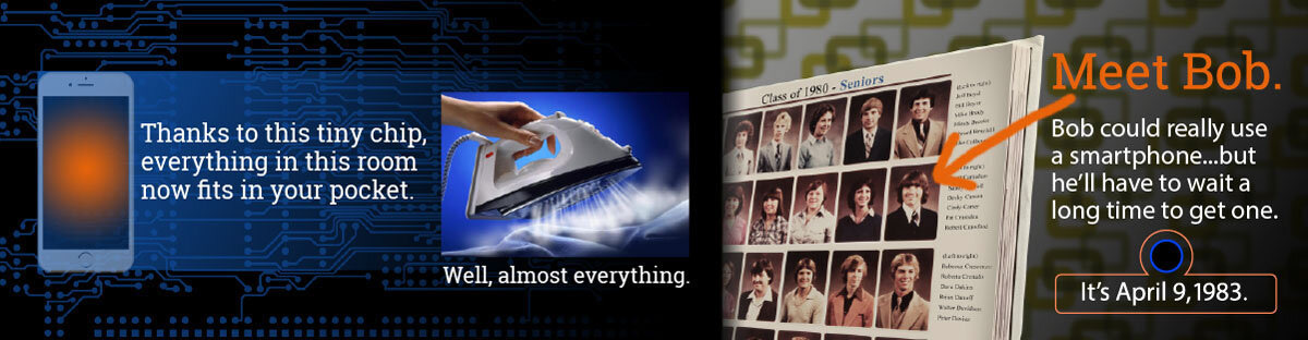 A physical smartphone chip is displayed behind the acrylic face