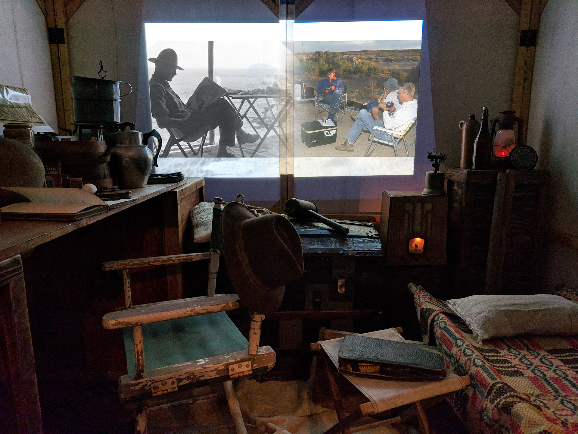 Visitors choose from four videos to learn about the differences between the Bone Wars explorers and today’s scientists and researchers. I wrote, field produced and edited the brief videos, which are displayed on the back wall from a projector hidden above the entrance.