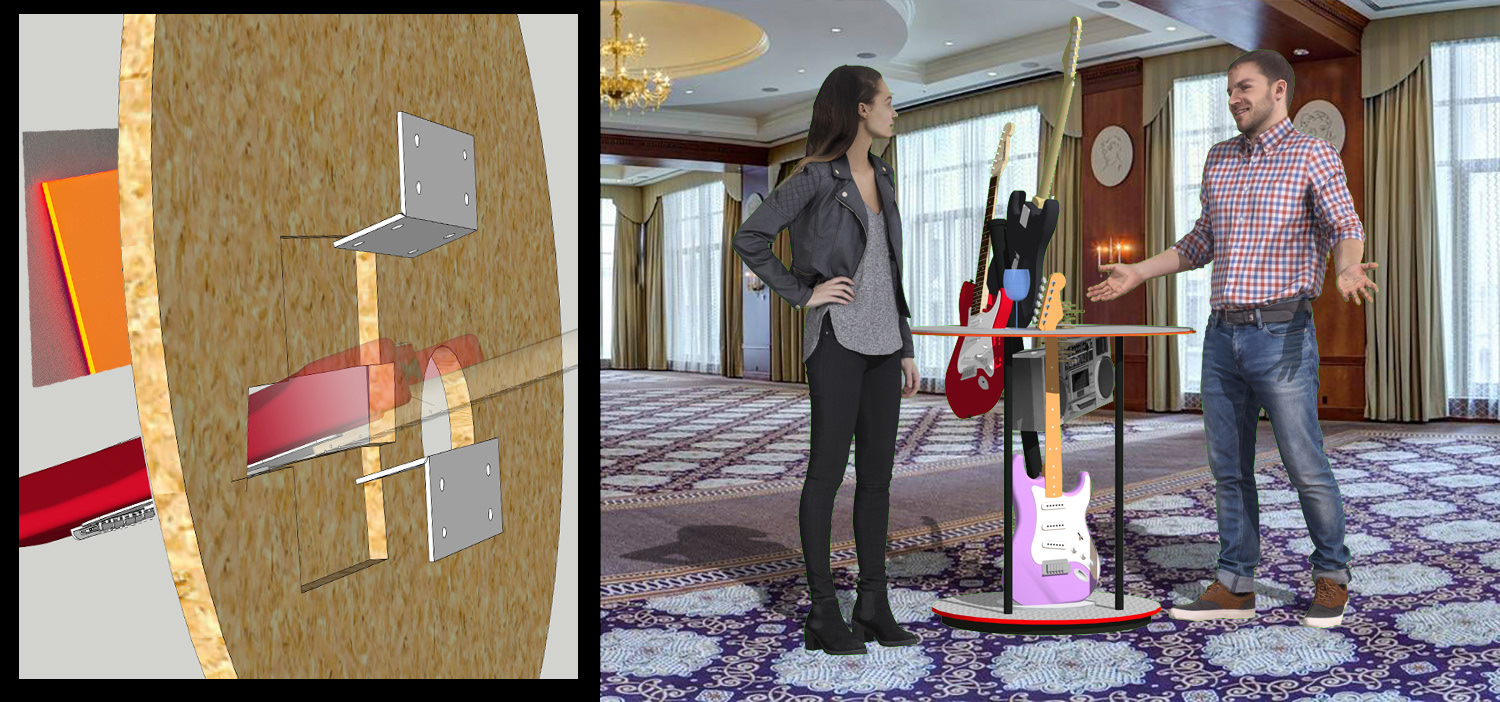 Real solid-body electric guitars are de-strung to avoid the temptation for guests to pluck or strum them.