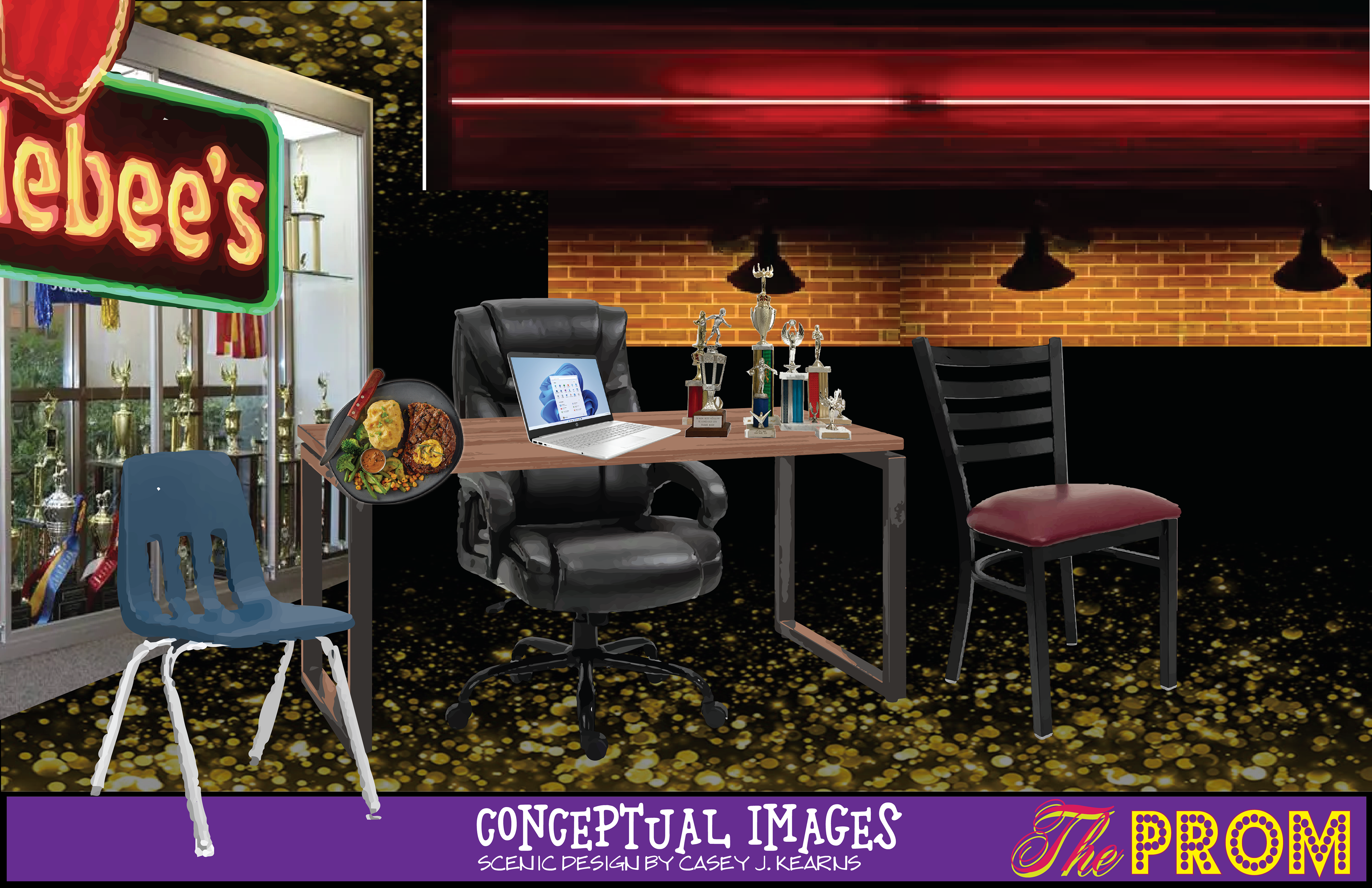  One of several digital collages preparing the The Prom - scenic and projection design.  