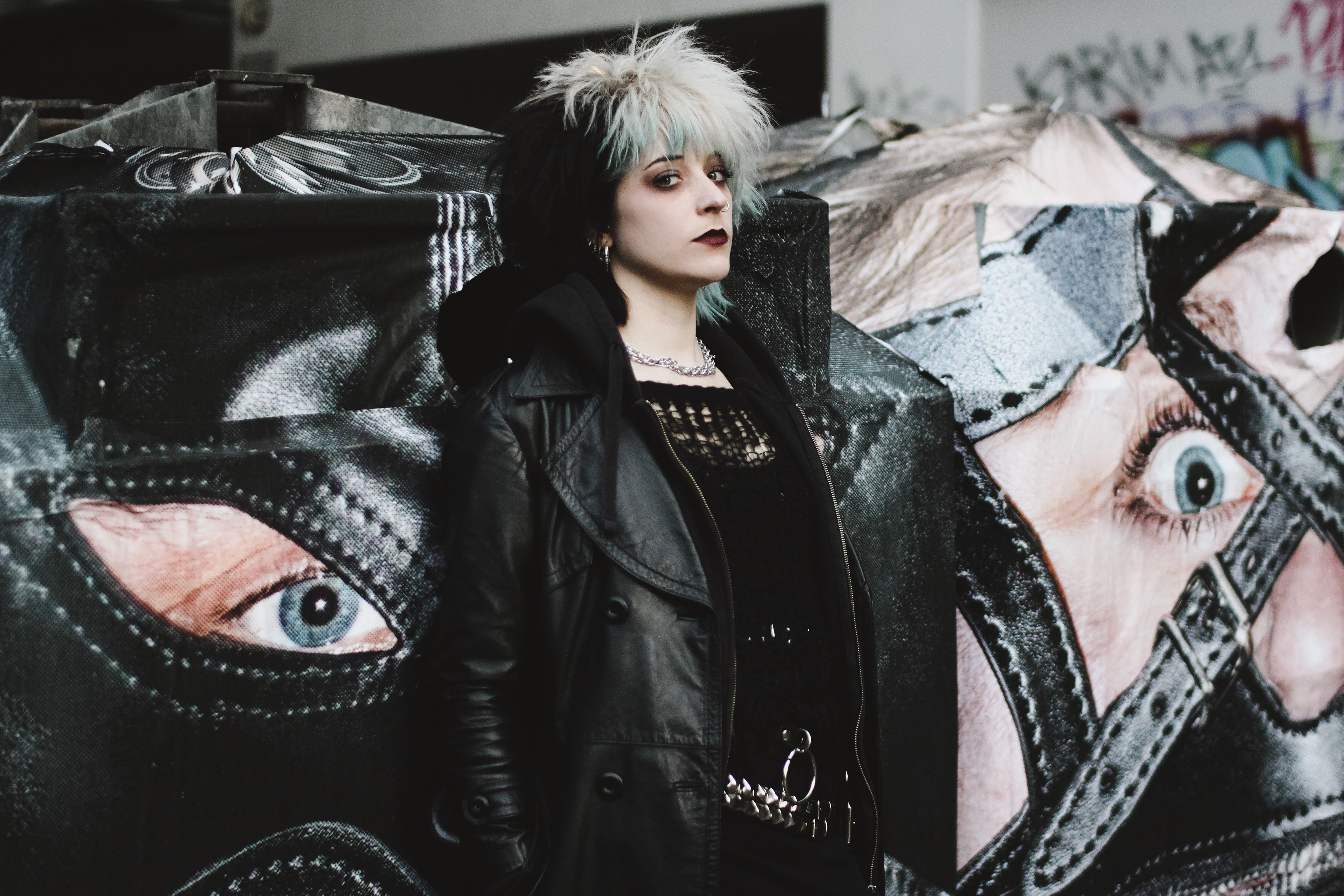 Saxophonist of dark punk band Totenwald Ruby captured in the streets of Kreuzberg