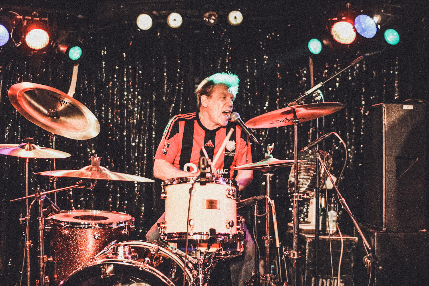 Eddie Edwards the drummer of punk rock band The Vibrators captured during their show at Quasimodo Berlin on 3rd March 2020