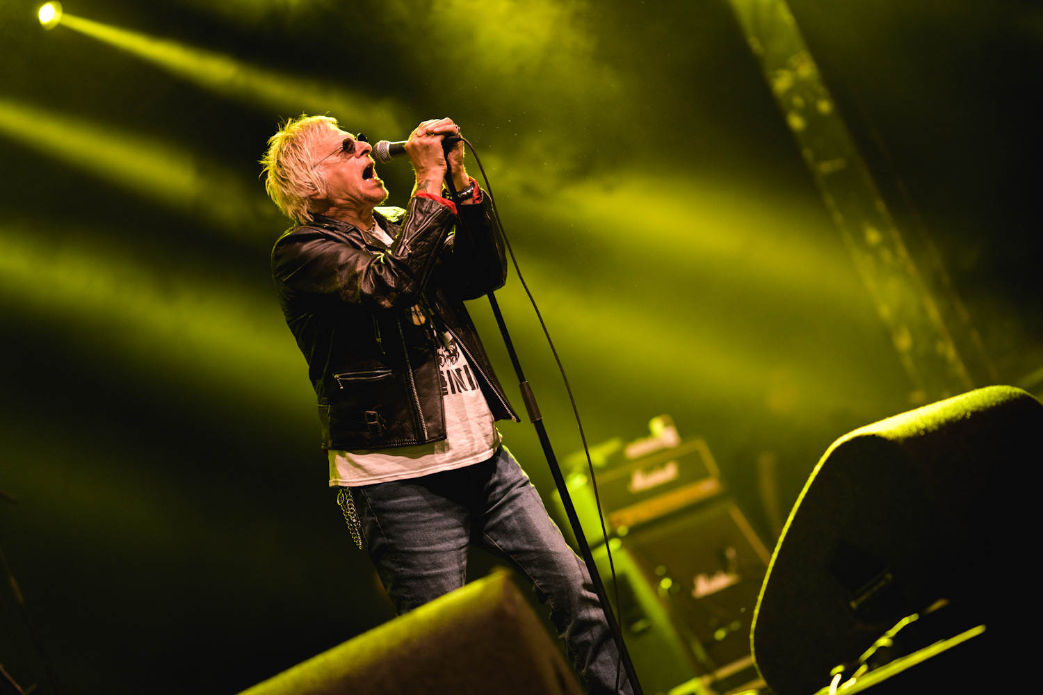 Charlie Harper the singer of punk rock band U.K. Subs on stage during their show at The Sound Of Revolution 2019 in Eindhoven