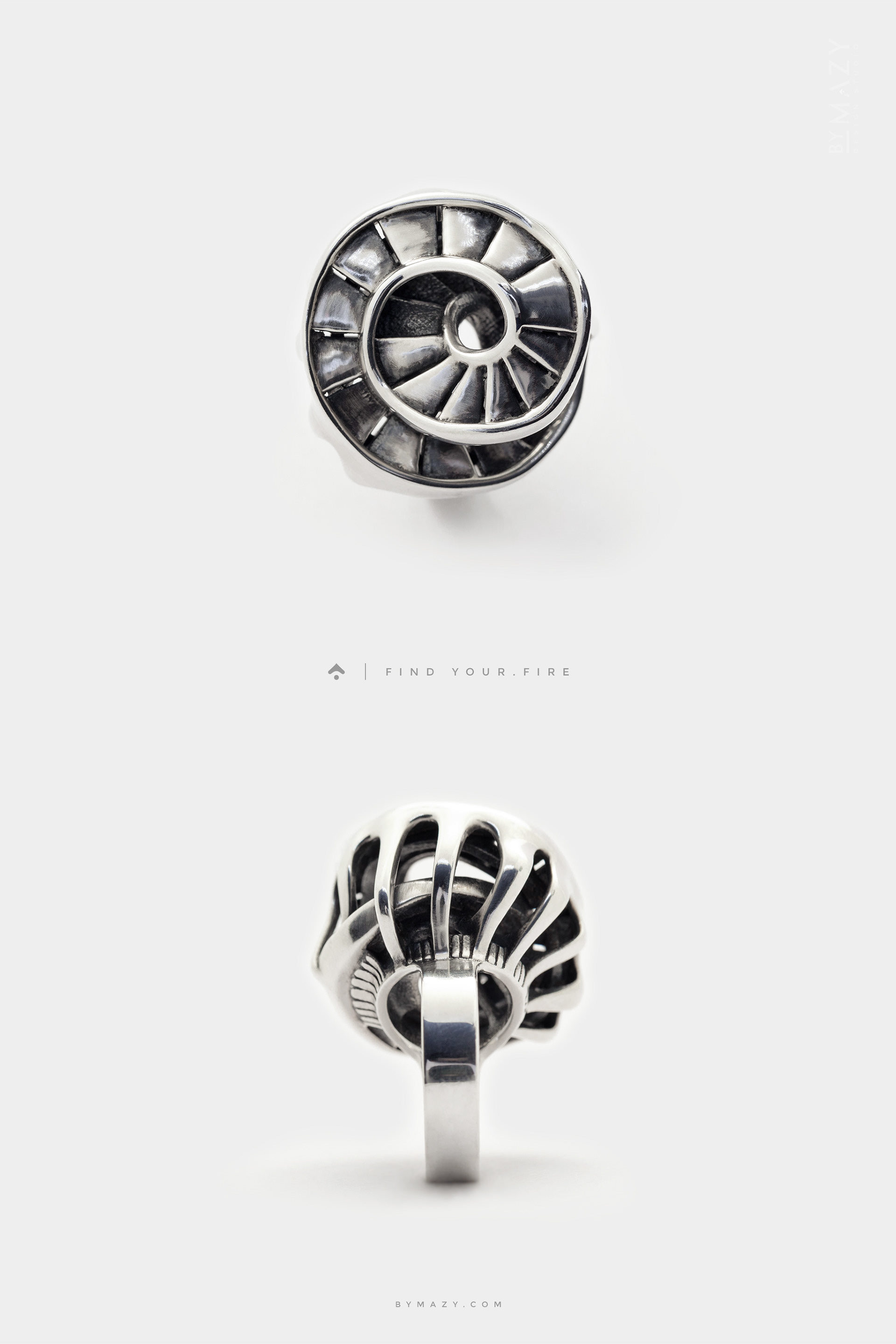 stair ring, sterling silver custom engraved jewellery, statement chunky ring