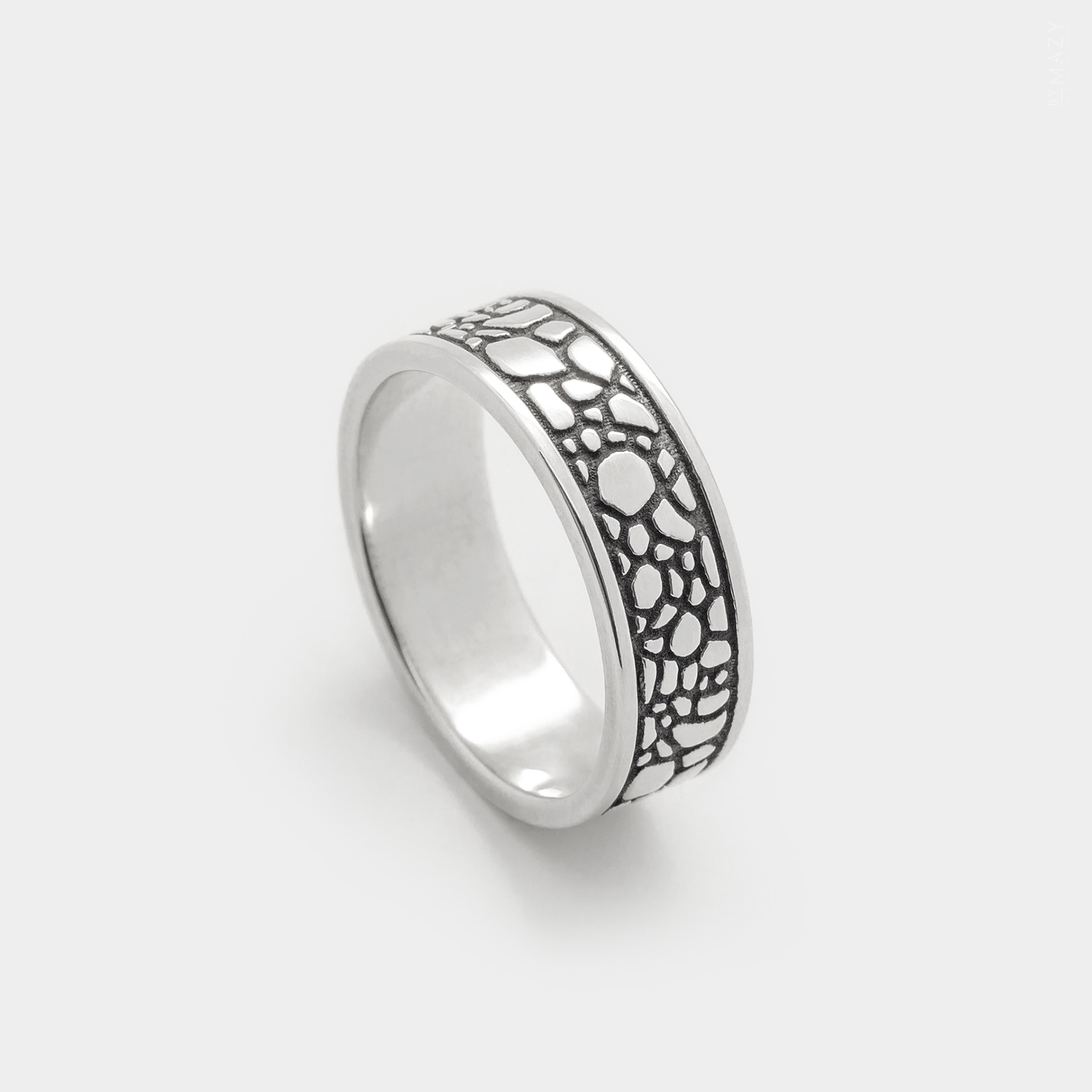 textured ring, band ring, patterned ring, silver ring, animal print ring, ornamental ring