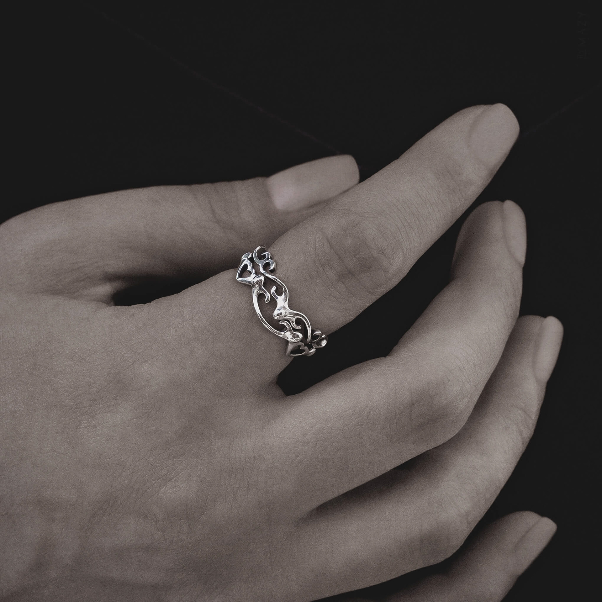 promise ring, heart ring, stacking rings, swirl ring set, sterling silver ring