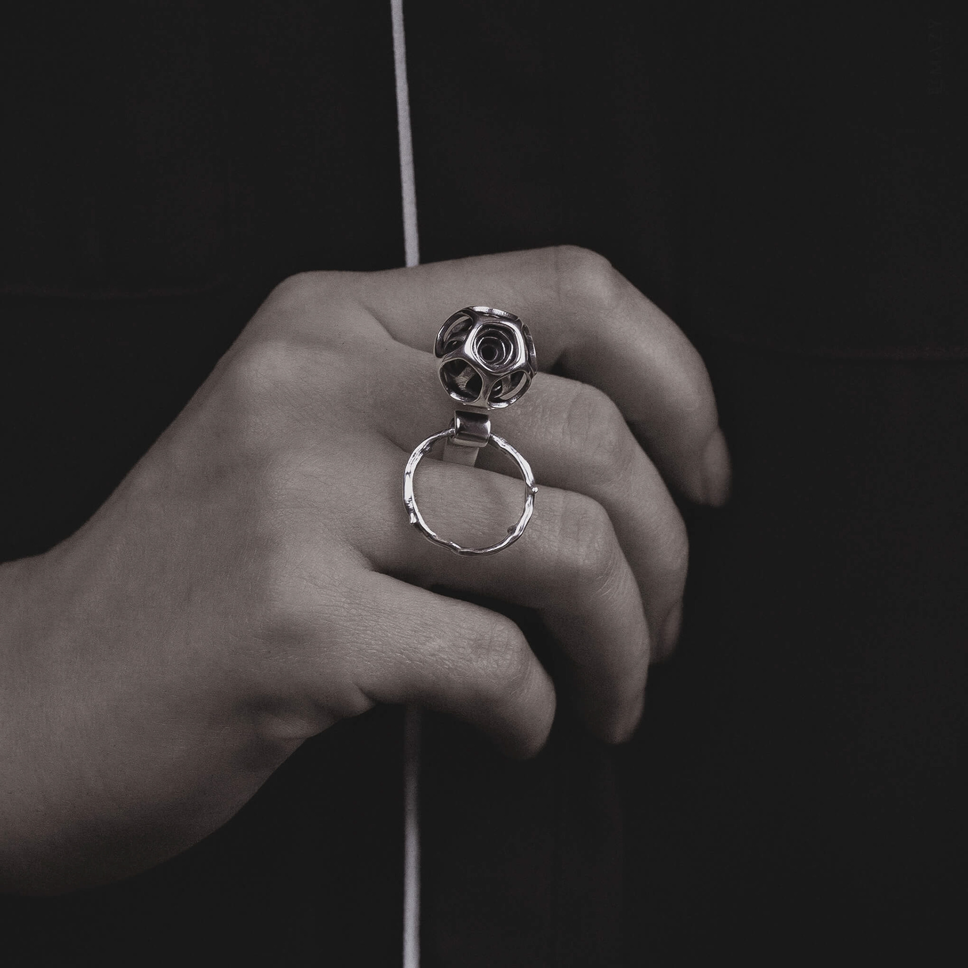 hoop ball open ring, adjustable ring, statement ring, relaxing ring, sterling silver